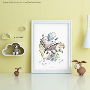 Sunnywall Poster Poster Kinderzimmer Waldtiere mit Federschmuck (3er Set), Fuchs, Reh und Hase mit Federschmuck (Set, 3 St), Poster