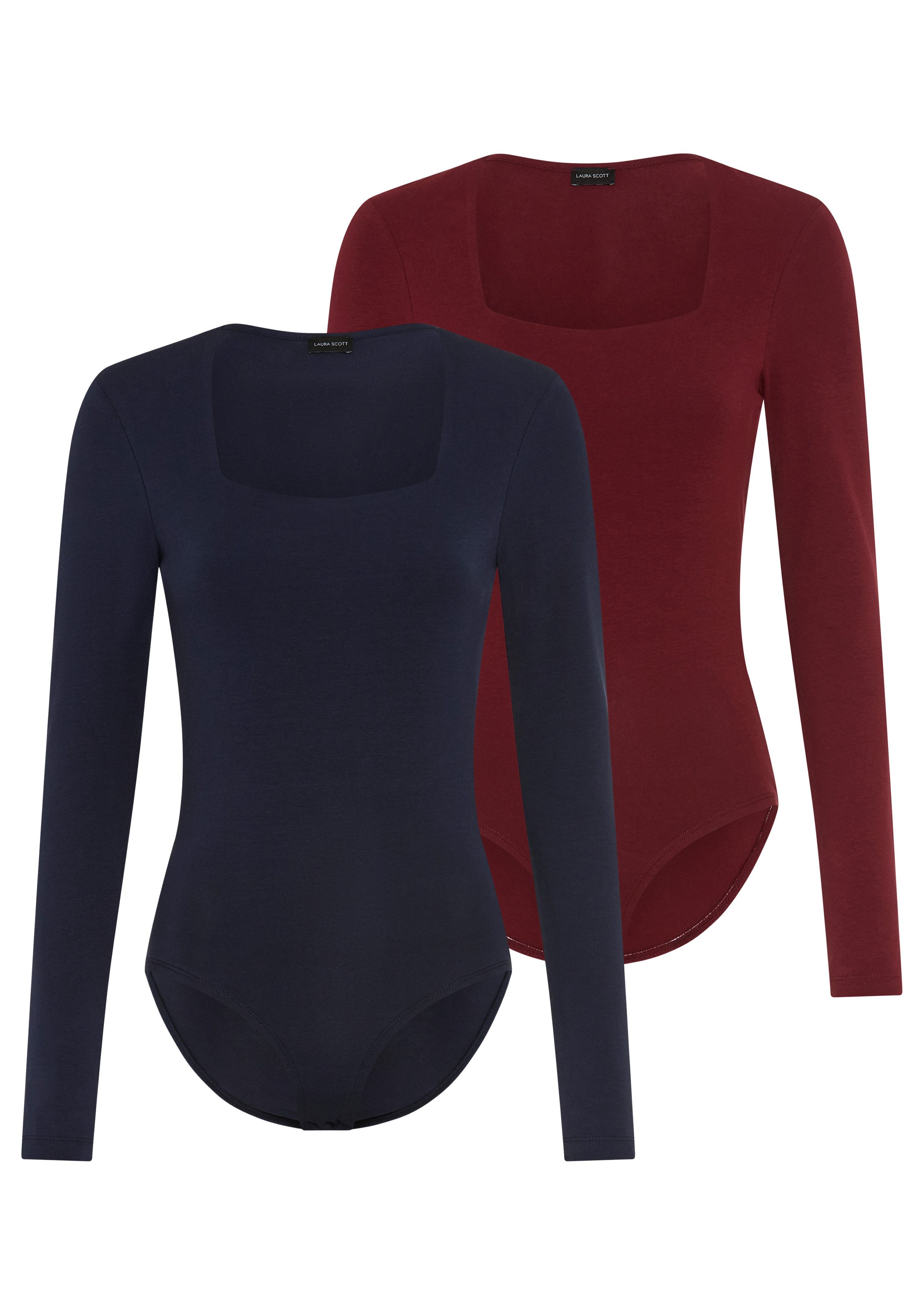 Laura Scott Langarmbody (Packung, 2er-Pack) mit Karree-Ausschnitt, sehr figurbetont
