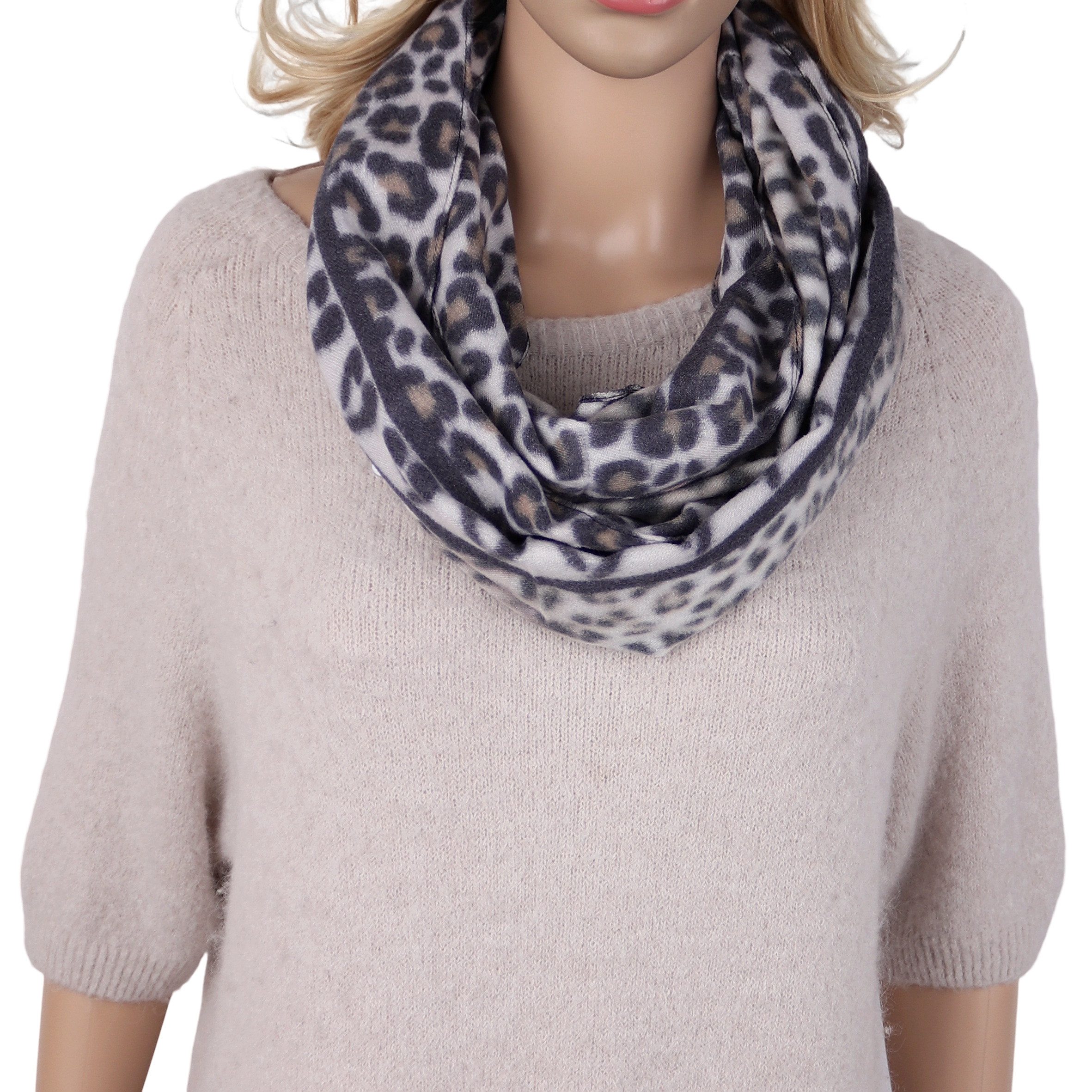 MIRROSI Loop Damen Loopschal, etwas dickerer Stoff, mit Leo-Print, (ca.160x40cm, zweimal um den Hals wickelbar, Neue Kollektion Herbst/Winter 2026), superweicher Winterschal, dicker Schlauchschal