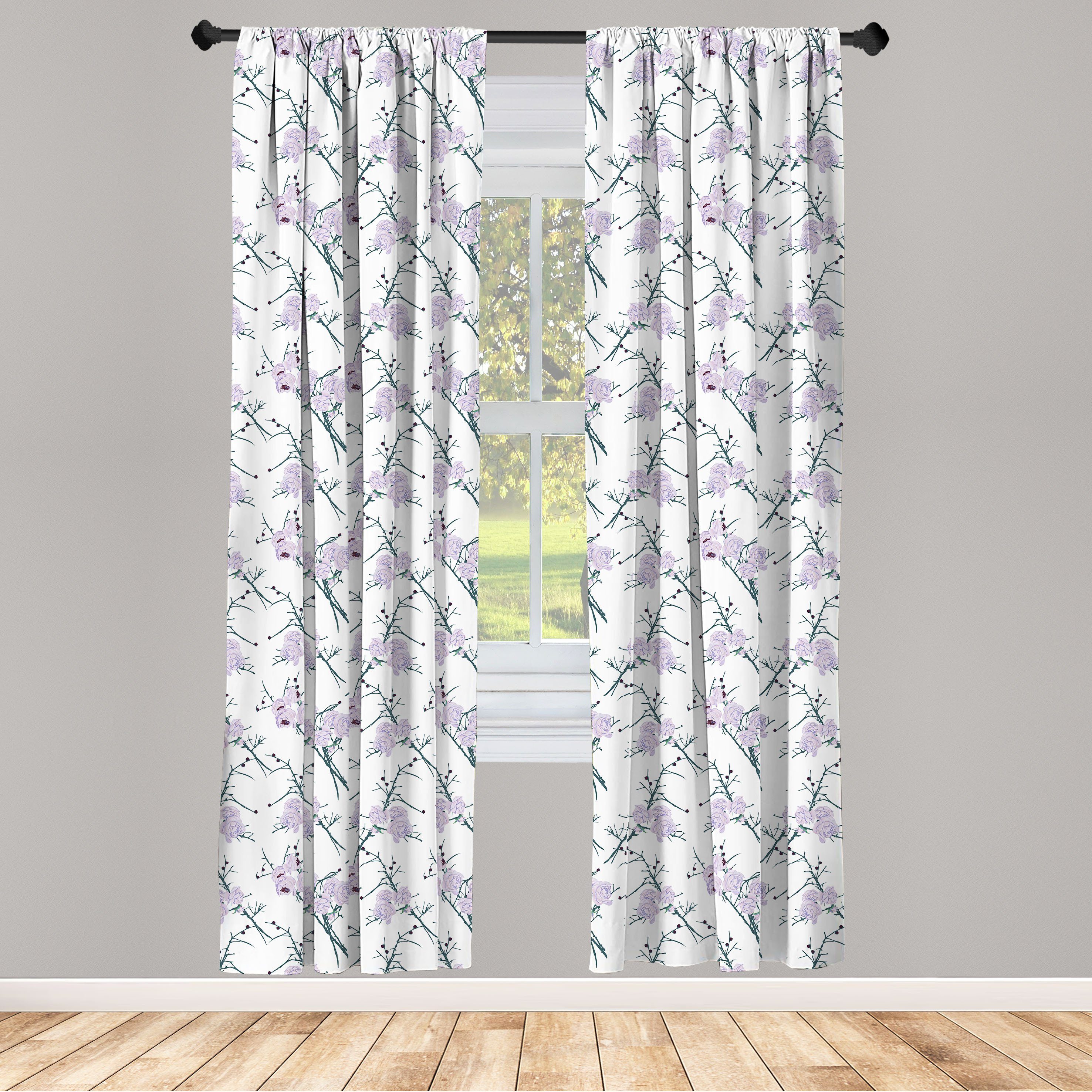 Gardine Vorhang für Wohnzimmer Schlafzimmer Dekor, Abakuhaus, Microfaser, Blumen Dornige White Rose Bundle | Fertiggardinen