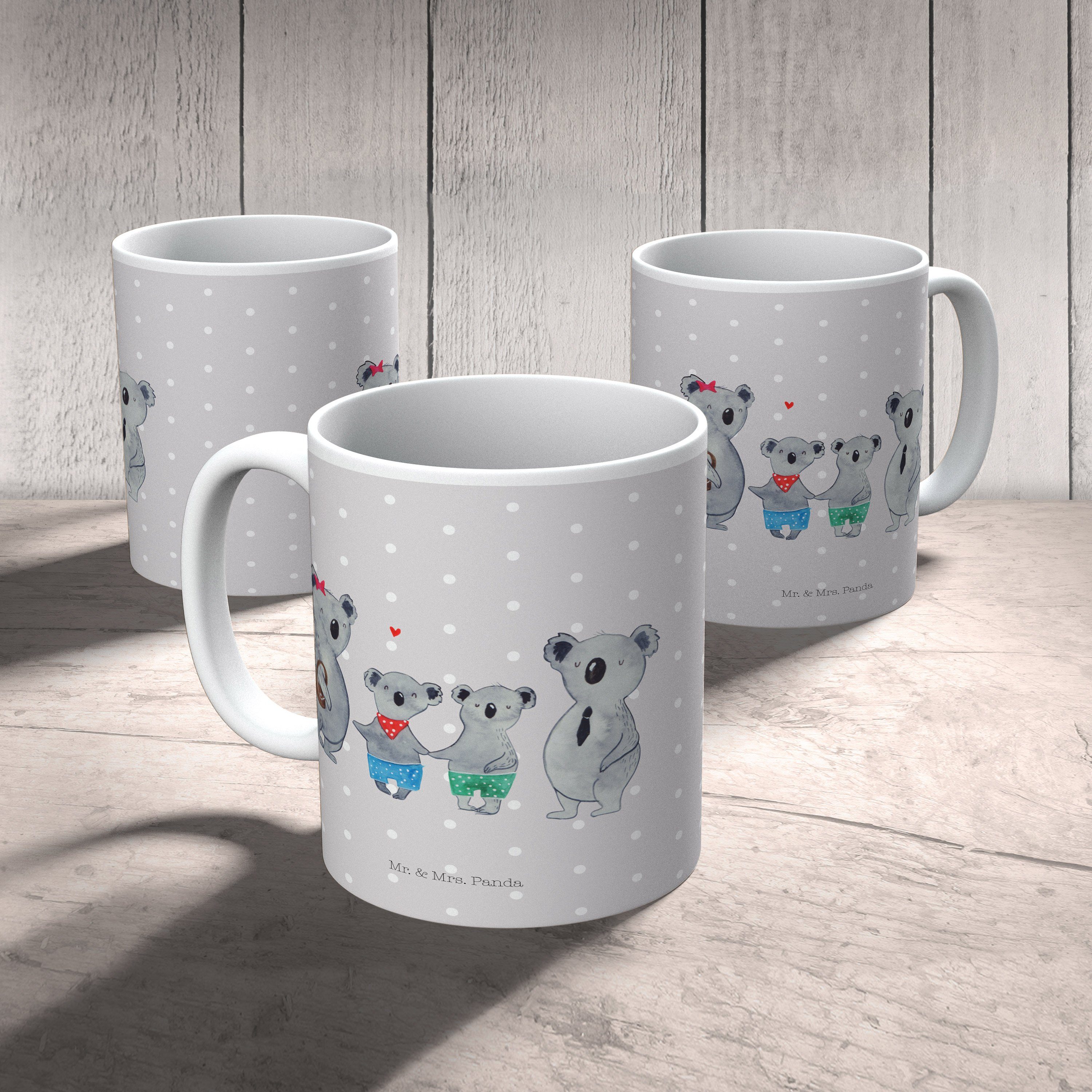 zwei Mrs. Kindergartenbecher, Geschenk, Mr. Fam, Panda - Kinderbecher Koala Grau - Pastell Familie & Kunststoff