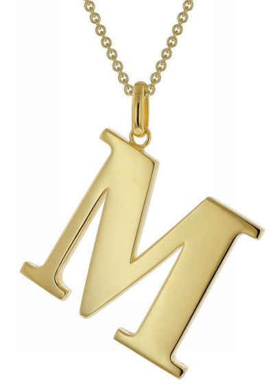 trendor Kette mit Anhänger mit Großem Buchstaben M 925 Silber mit Goldauflage