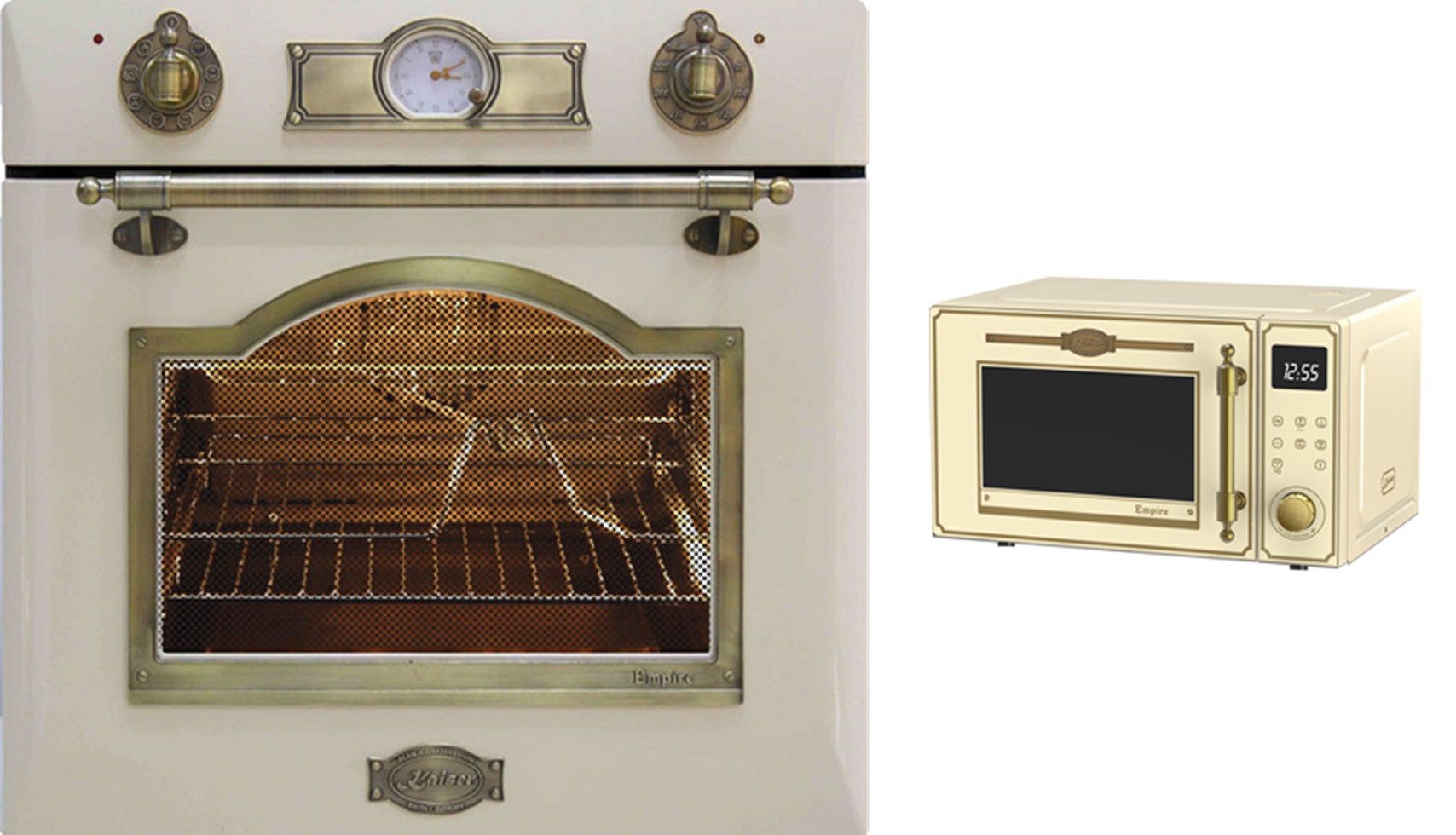 Kaiser Küchengeräte Backofen-Set Einbaubackofen Kaiser Empire EH 6355 Backofen 60 cm Autark, Elektro Einbaubackofen, Teleskop-System, 67L, 8 Funktionen mit Mikrowellenherd mit Heißluft, Grill, 25 L, TouchControl EH 6355 ElfEm+M 2530 ElfEm, mit 1-fach-Teleskopauszug