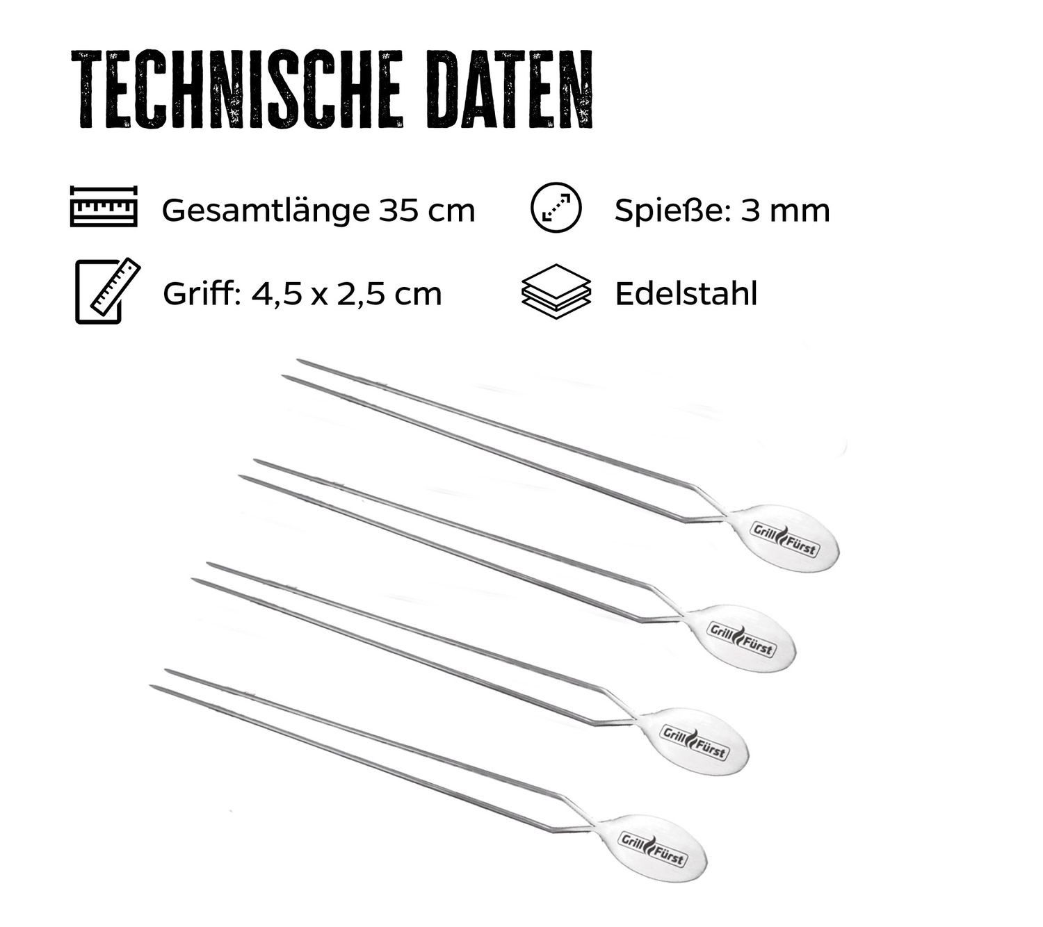 Grillfürst Drehkorb Grillfürst Edelstahl Grillspieße 35 cm - 4er Set