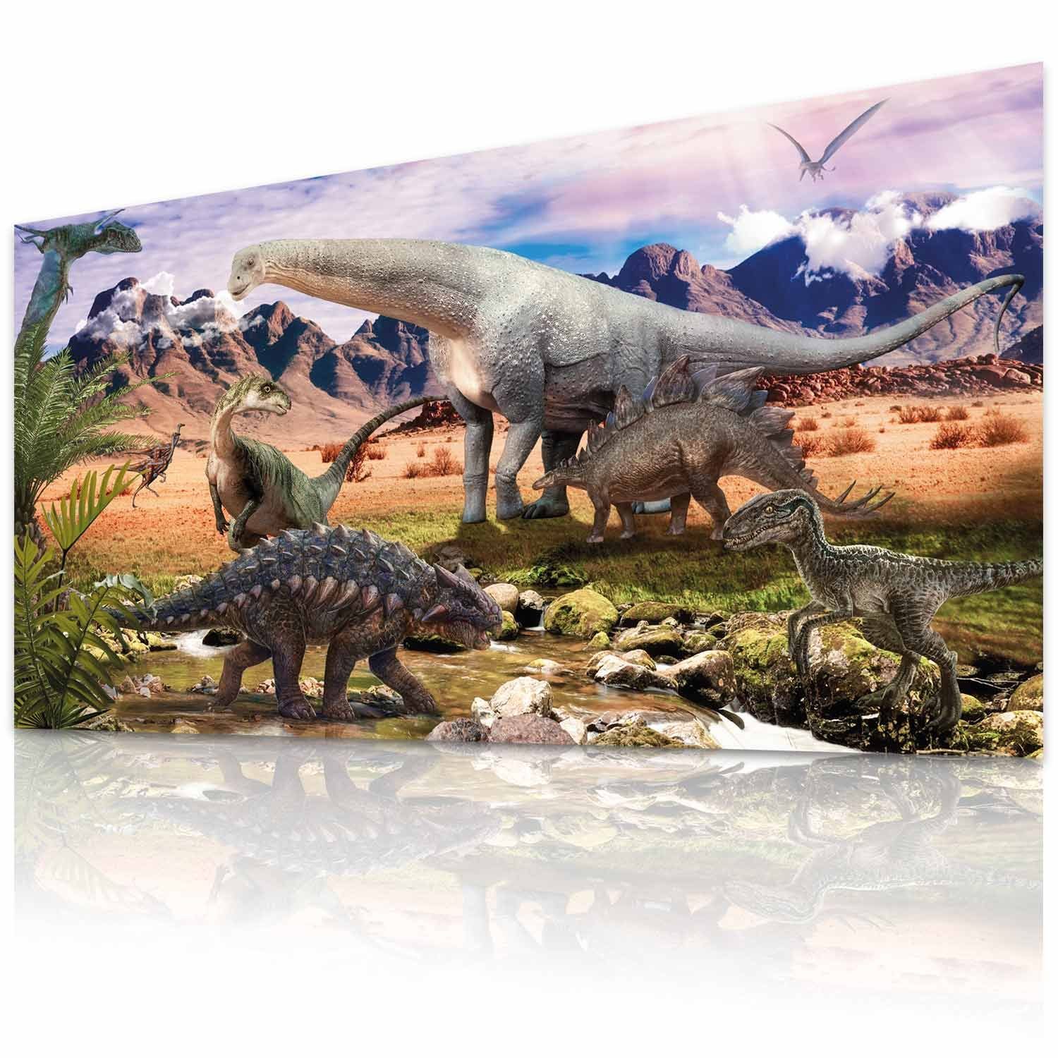 Goods+Gadgets Poster Dinosaurier Kunstdruck, Steppenlandschaft (Dino XXL Wandbild), Kinderzimmer Deko | Poster