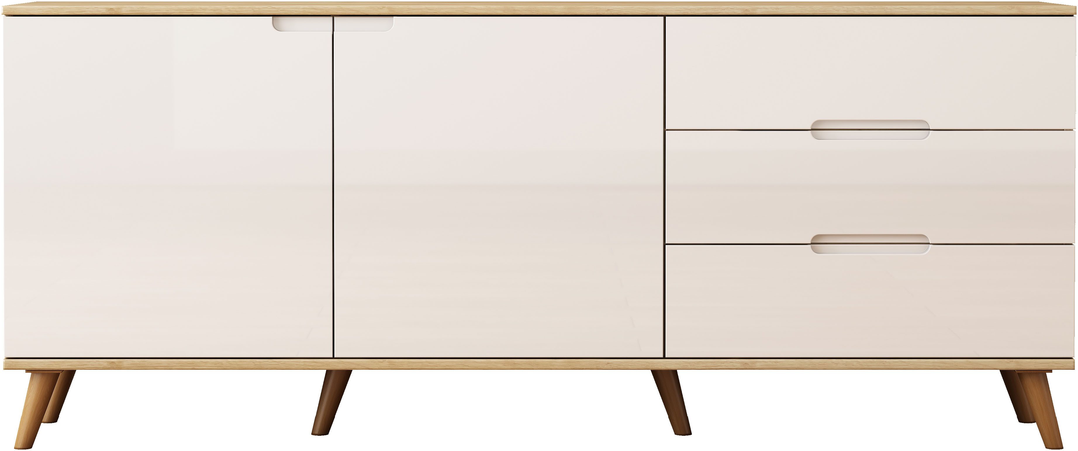 OTTO home Sideboard Lund, mit glänzenden Fronten, Griffmulden, helles Holzd günstig online kaufen