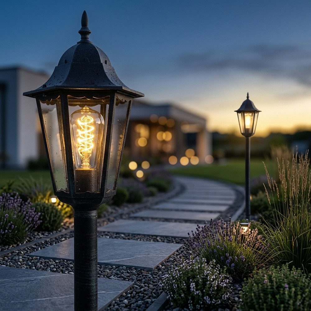 Harms Import Außen-Stehlampe, Leuchtmittel nicht inklusive, Stehleuchte Stehlampe Außen Gartenleuchte Antik grün H 120 cm 2er Set
