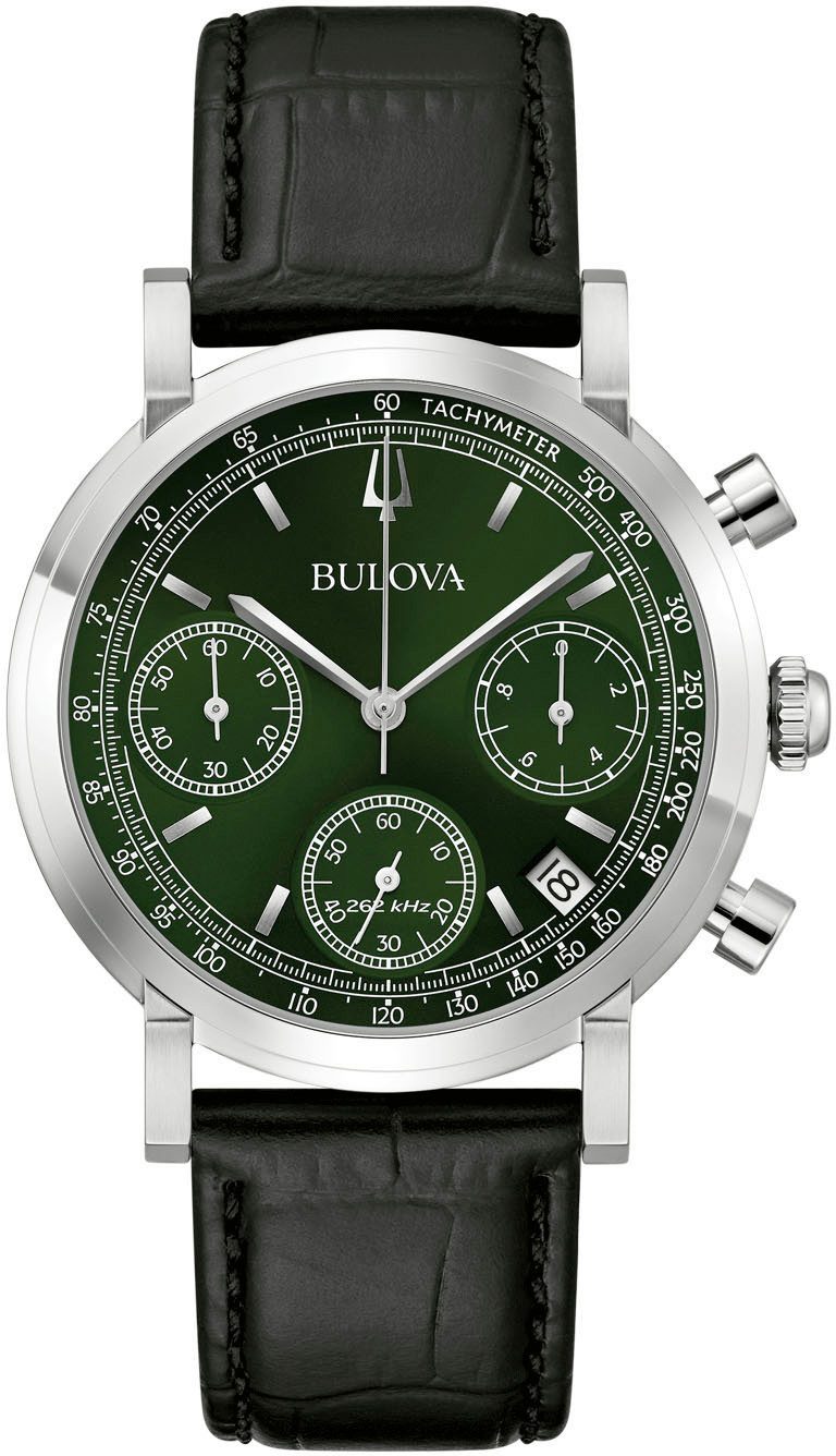 Bulova Chronograph 96B457, Quarzuhr, Armbanduhr, Herrenuhr, Lederarmband, analog, Tag
