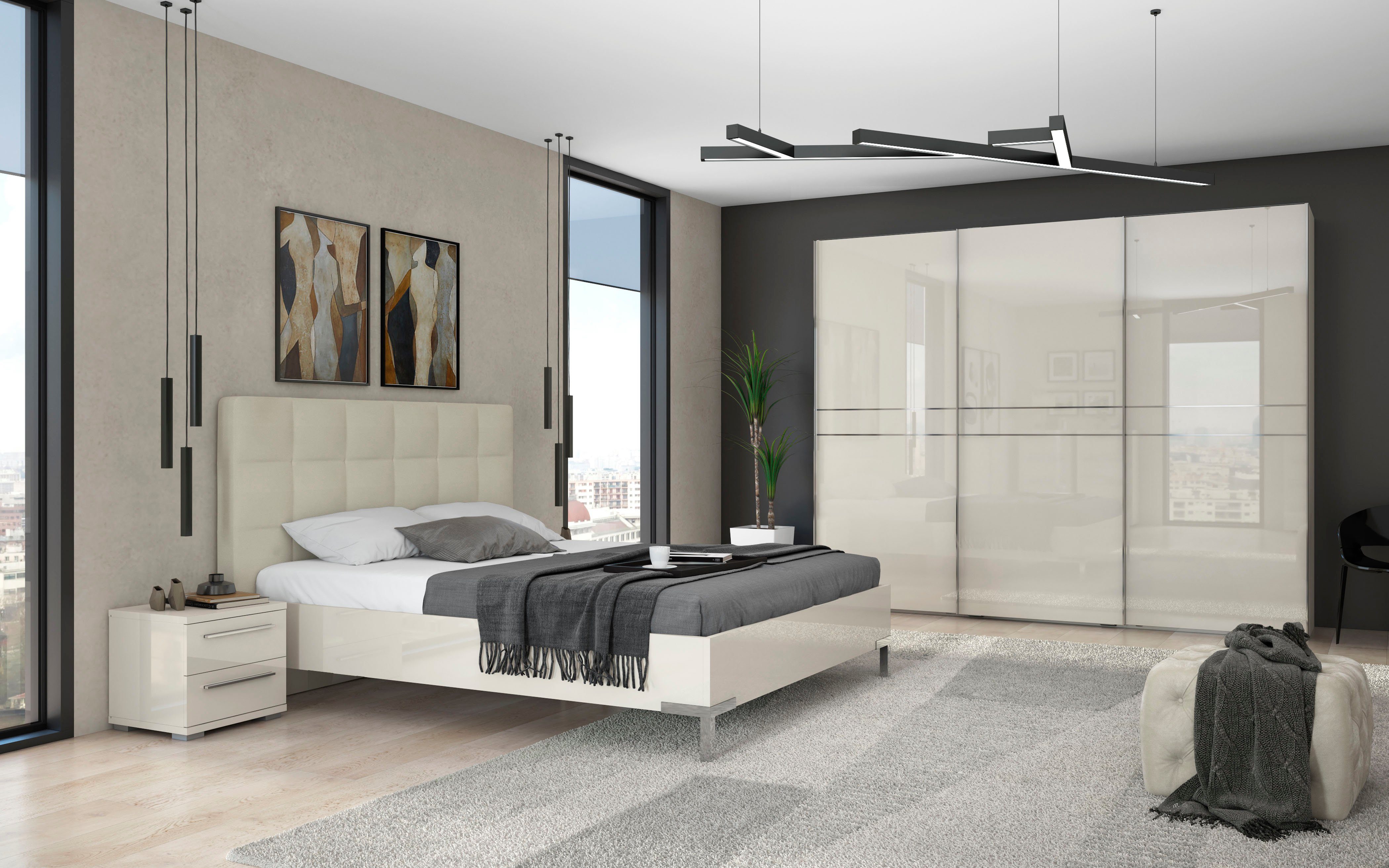 OTTO home Schwebetürenschrank Piano, FSC-zertifiziert, mit Einlegeböden und Kleiderstangen (in 3 Breiten, 224cm hoch, mit verchromten Aufleistungen) UV lackiert – Bild 3 von 5