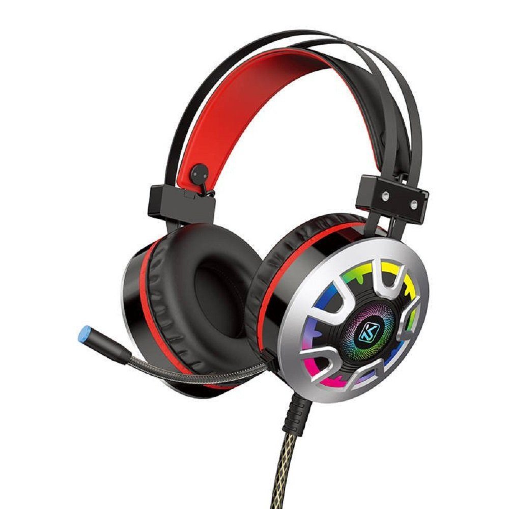 Kaku KSC-453 Gaming Headset RGB für PC, Laptop Stereo Virtual Surround Sound,  mit Mikrofon LED-Beleuchtung Over-Ear Kopfhörer Ohrhörer, schwarz  Gaming-Headset