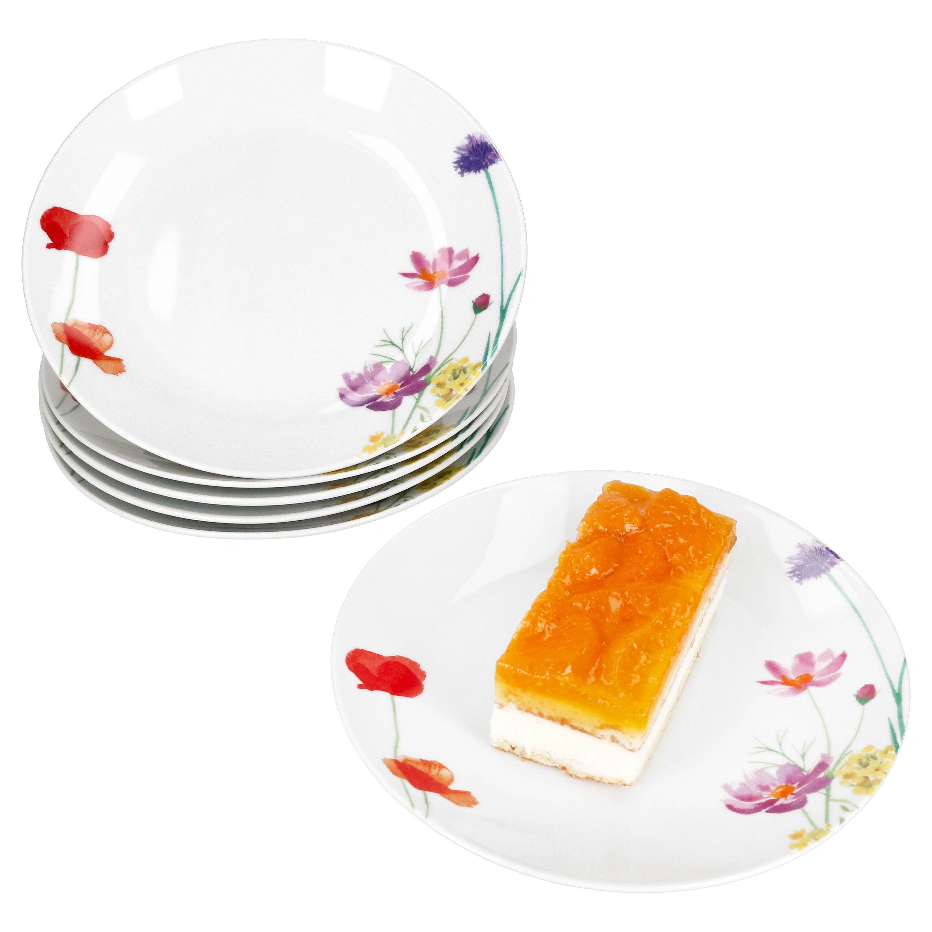 Frühstücksteller 6er Set Marie Kuchenteller Porzellan 6 Personen Blumen