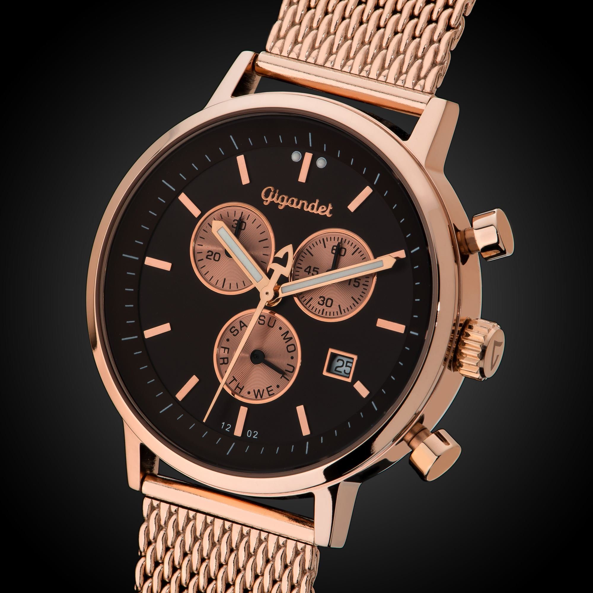 Gigandet Chronograph Armbanduhr, Herrenuhr, 24-Std. Anzeige, 41mm, CLASSICO G6-015, Mineralglas, Datumsanzeige, Edelstahlband, 5bar wasserdicht