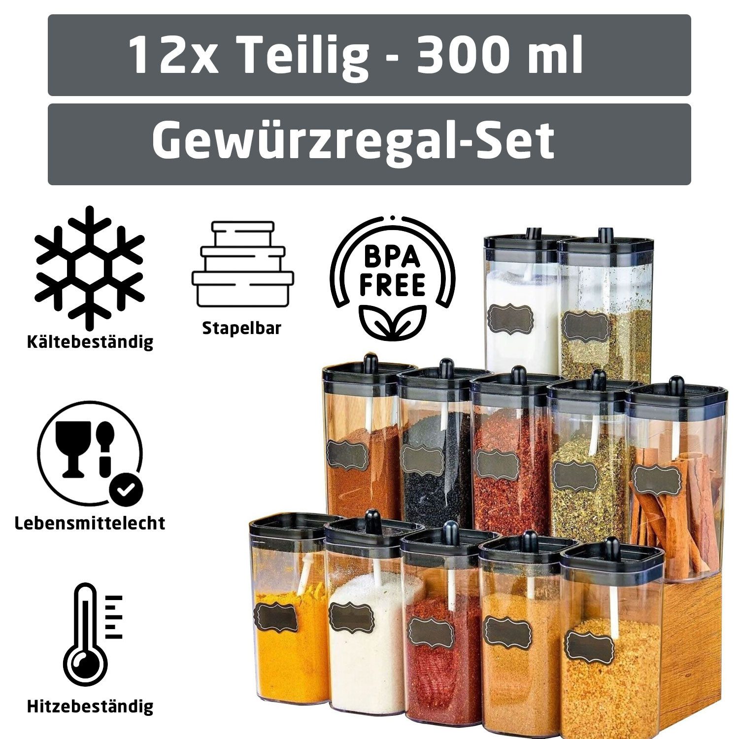 Jungengel Gewürzbehälter Gewürzdosenbehälter 12Teilig 300ml Vorratsdosen günstig online kaufen