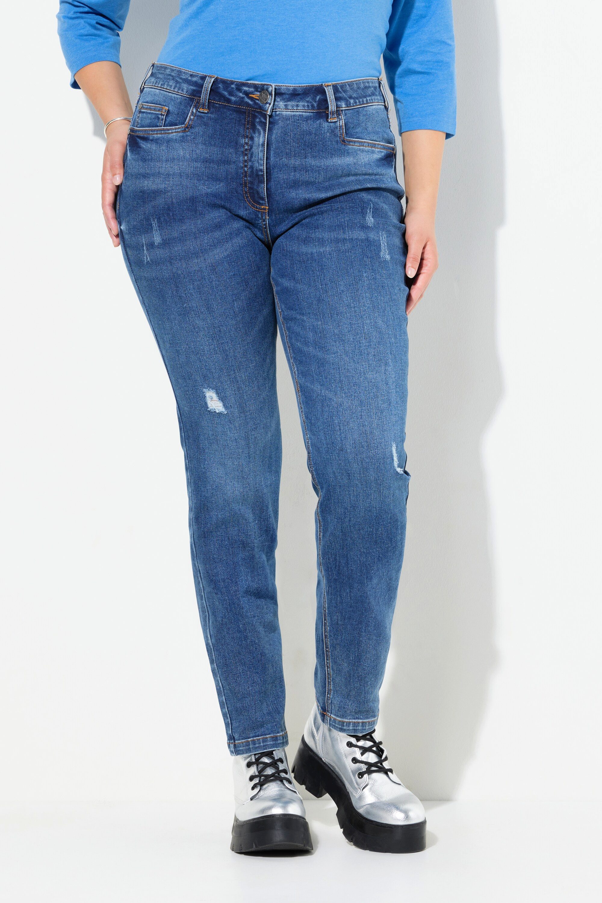 Ulla Popken Regular-fit-Jeans Jeans Sarah Destroy-Effekte schmales Bein