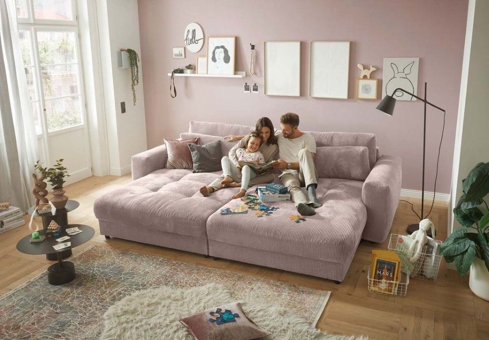 ED EXCITING DESIGN Big-Sofa Barura, Rückenkissen, Nierenkissen, Cord Bezug, frei im Raum stellbar Flamingo