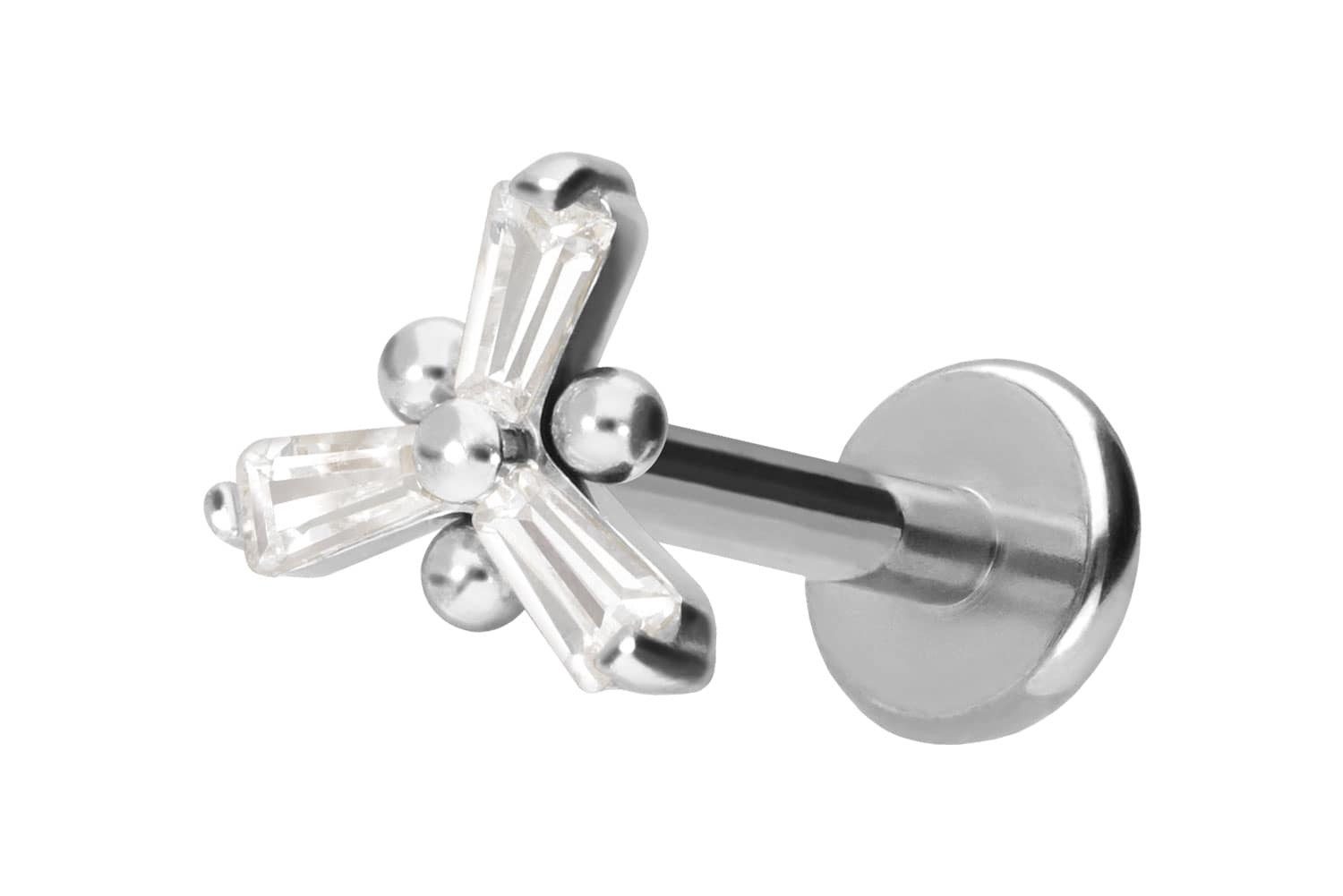 PIERCINGLINE Piercing-Set Titan Labret mit Push Fit KRISTALLBLUME (Labrets, 1-tlg)