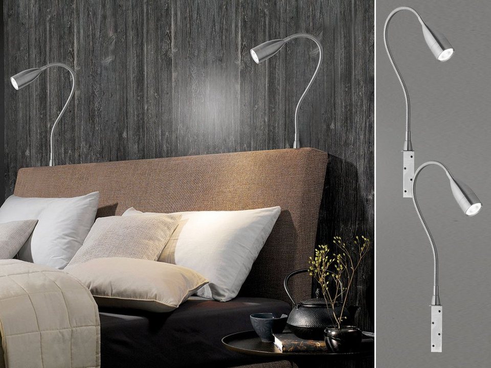 FISCHER & HONSEL Bettleuchte, Dimmfunktion, LED fest integriert, Warmweiß,  2er SET Bett-Leuchten Schwanenhals-Lampen für Sofa & Kopfteil Bett