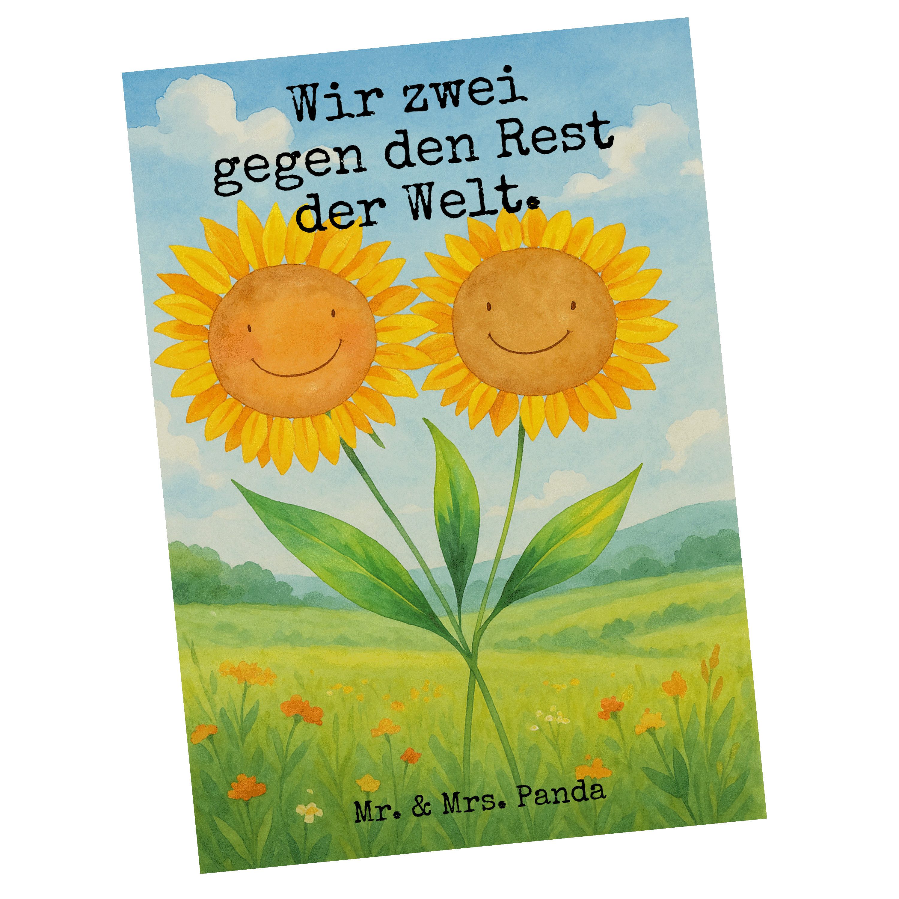 Mr. & Mrs. Panda Postkarte Blume Sonnenblume Design, Postkarte, Weiß, Best Friends, Ansichtskart, Beste Freundin Motivkarte Grußkarte