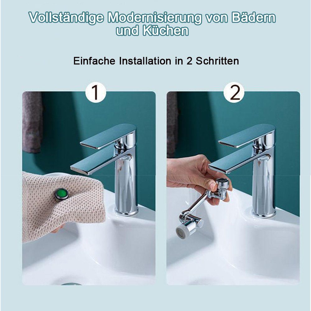 Waschtischarmatur Drehbarer 1080°Verlängerungshahn Perlator, zggzerg Verlängerung Wasserhahn