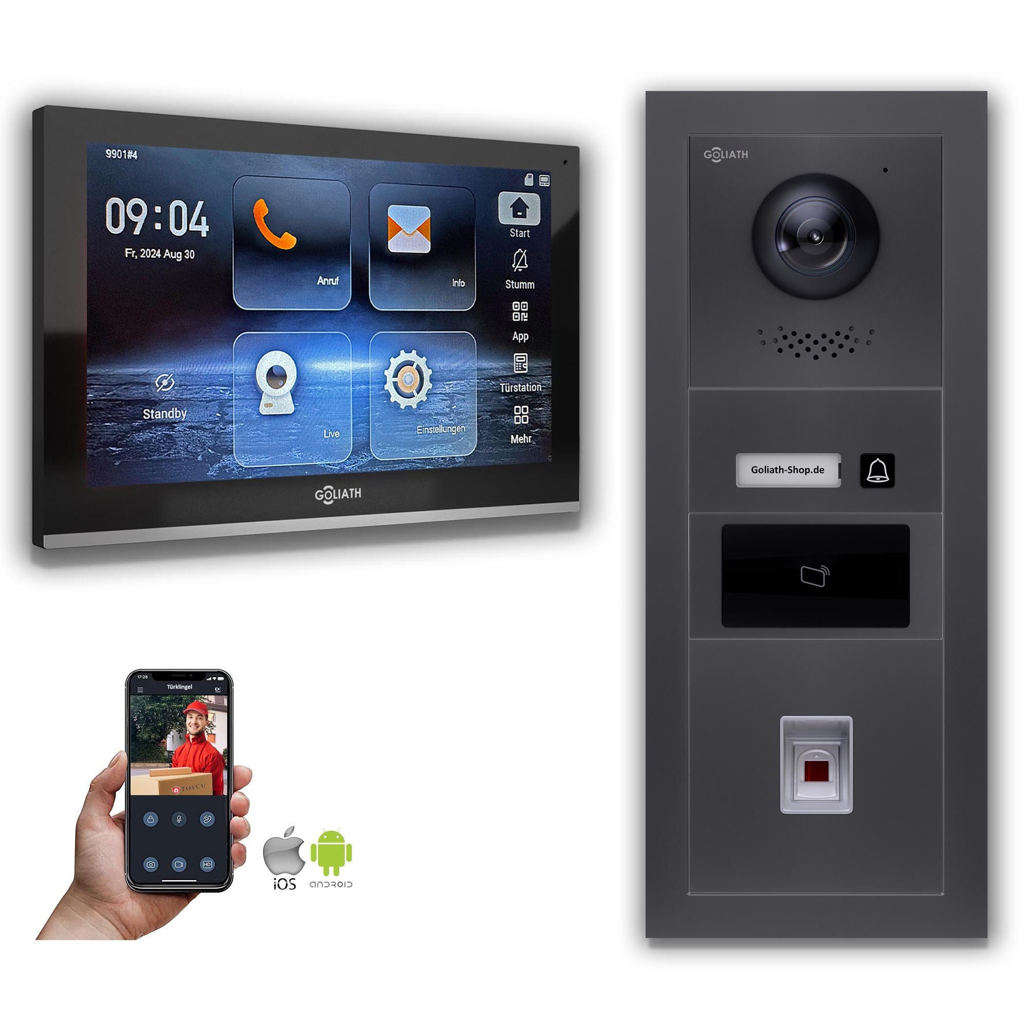 Goliath Intercom Video-Türsprechanlage Goliath IP Video Türsprechanlage mit Kamera 10-Zoll Fingerprint RFID A (Privat oder Gewerblich)
