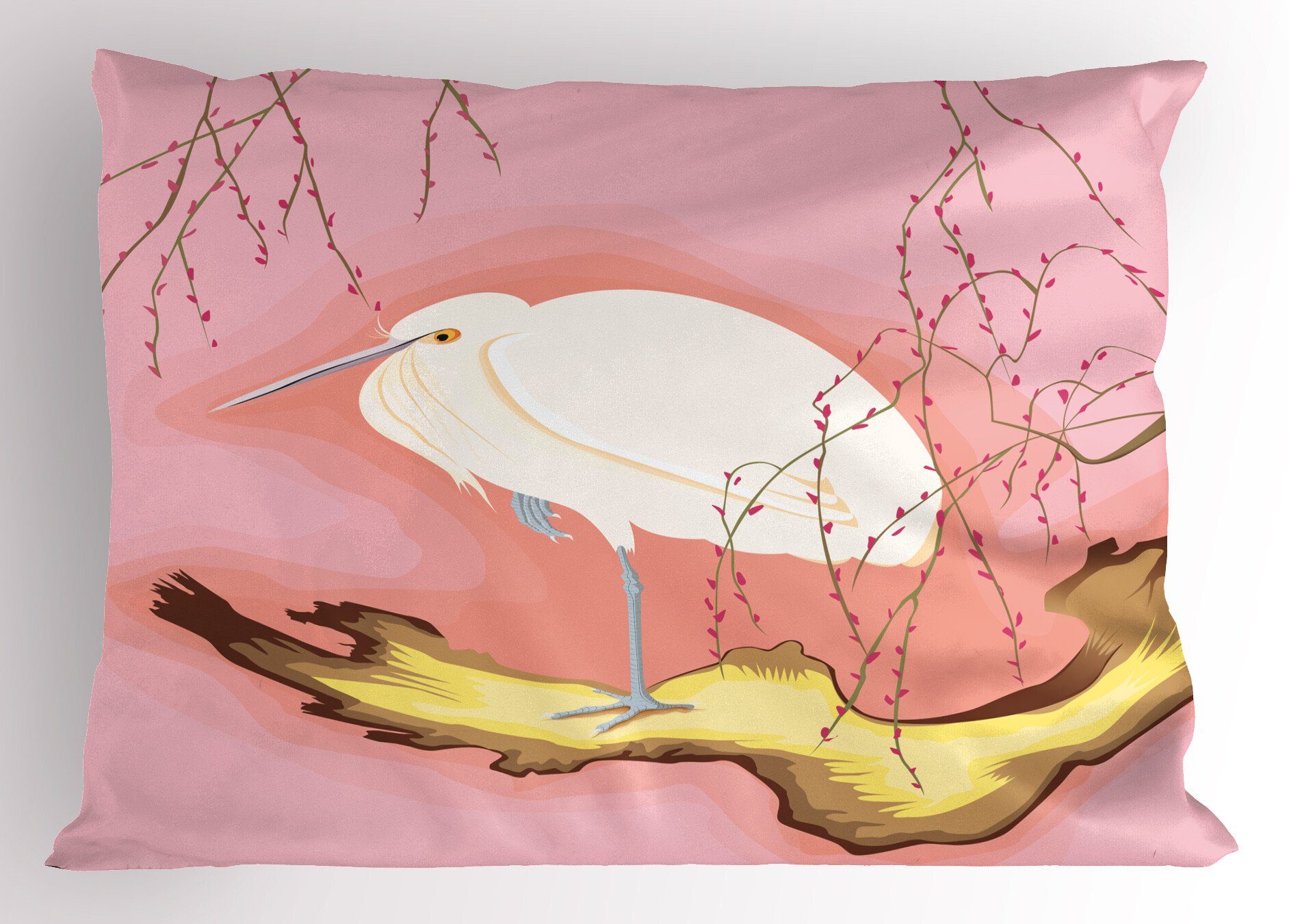 Vogel Kissenbezüge Reiher Size Kopfkissenbezug, Dekorativer (1 Stück), Japanische Standard Abakuhaus Kunst Gedruckter