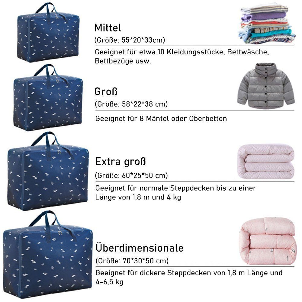 TUWENA Aufbewahrungsbox 4 Stück Aufbewahrungstasche Groß, Oxford Kleideraufbewahrung Faltbare (4 St), Umzugstasche für Umzüge, Kleidung, Bettwäsche, Haus Organi – Bild 2 von 5