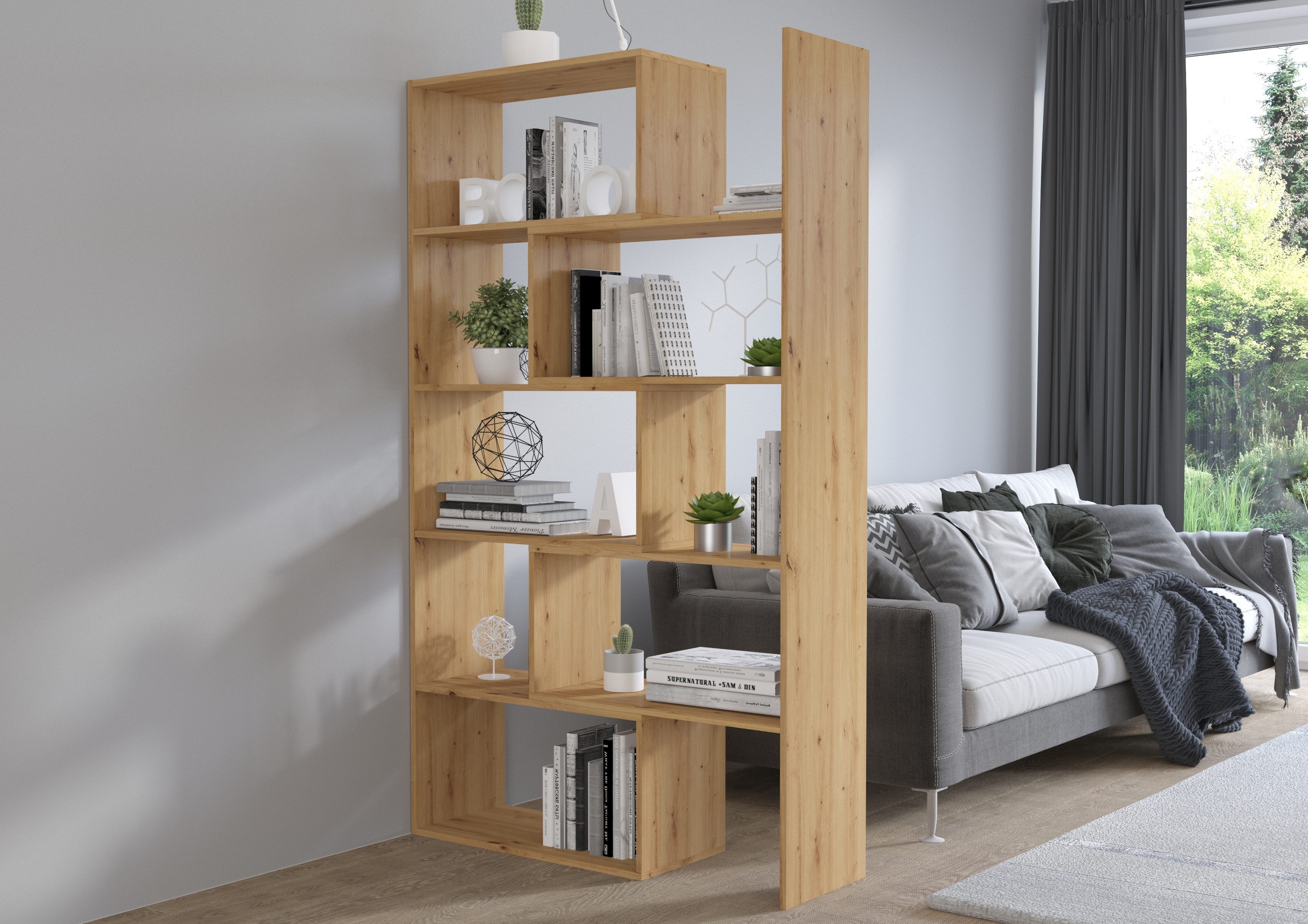 Masseno Bücherregal LORIS 188 x 125 cm Standregal Büroregal Bücherschrank Eiche Artisan