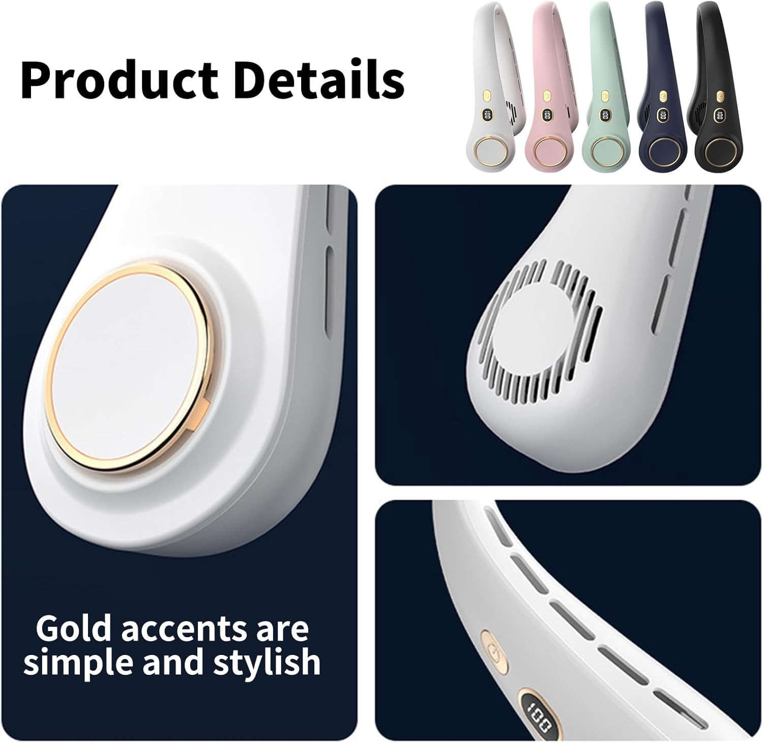 FELIXLEO Tischventilator Wearable Bladeless Neck Fan 720 Airflow Hanging Design White