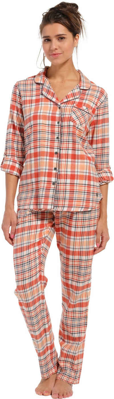 Rebelle Schlafanzug Damen Flanell Pyjama (2 tlg) Baumwolle