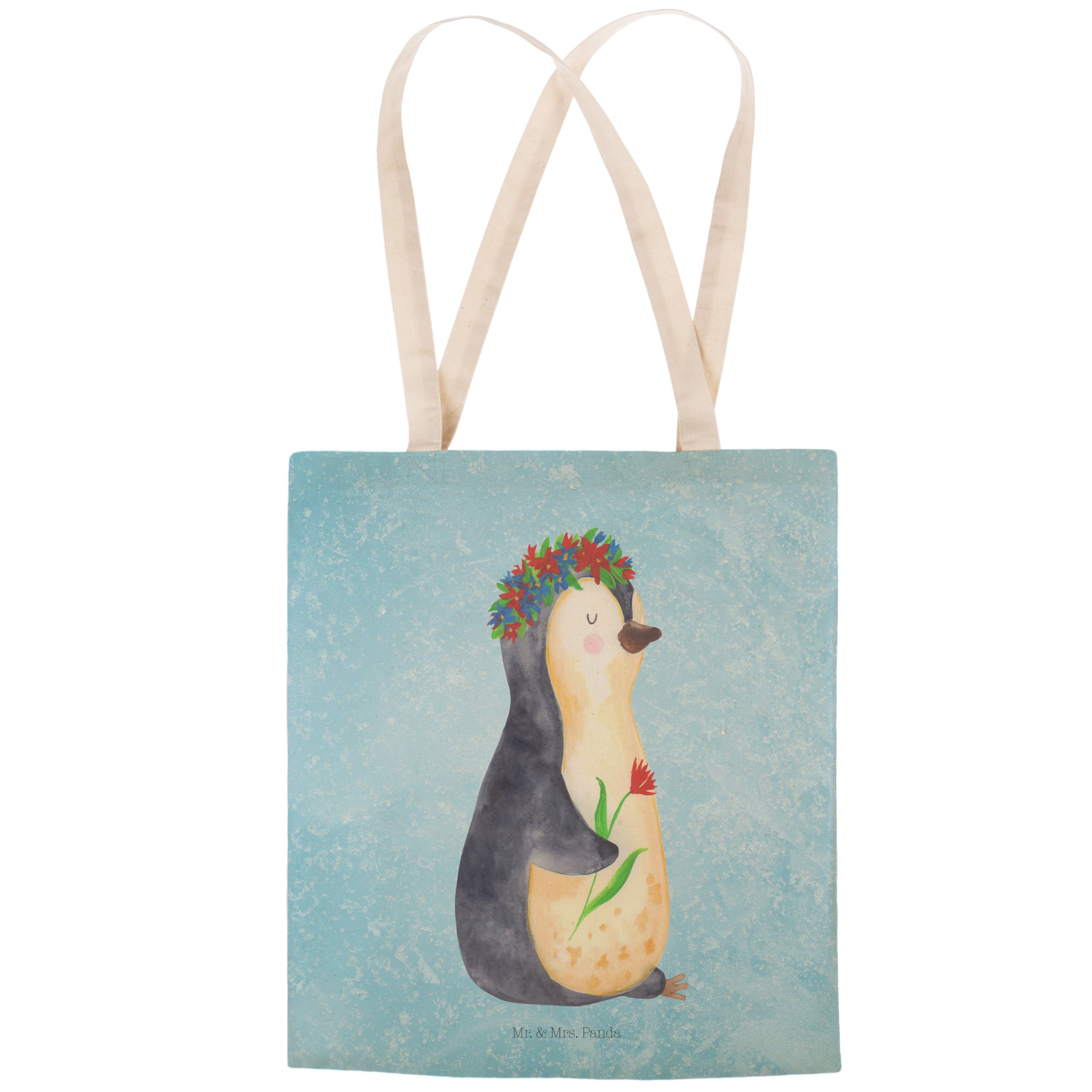 Tasche - Beutel, - Mrs. Pinguin Tragetasche Geschenk, Tragetasche, Mr. (1-tlg) Blumenkranz & Eisblau Panda