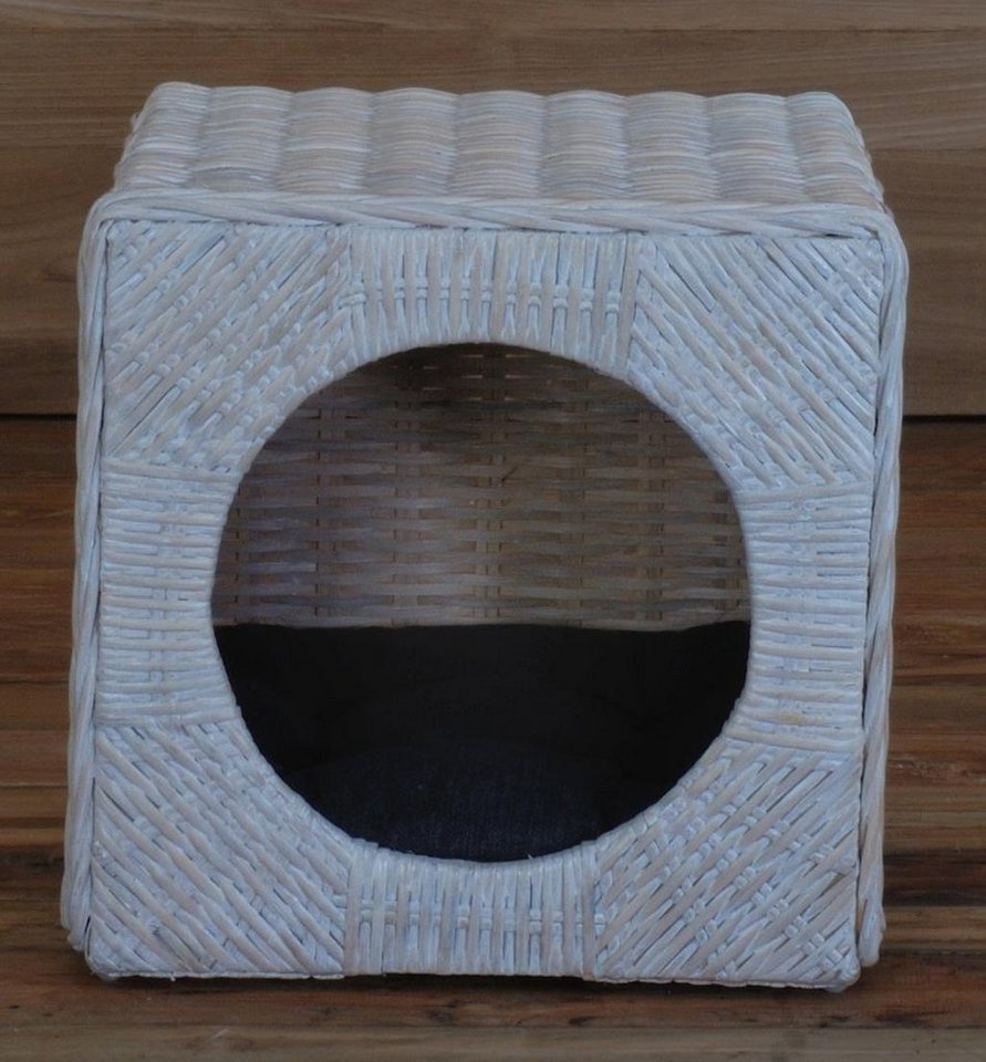 Thumbnail - Krines Home Tierkorb Katzenhöhle / Tierkorb aus unbehandeltem Rattan inklusive Polster, Katzenkorb, Katzenbett, Kubus, a...