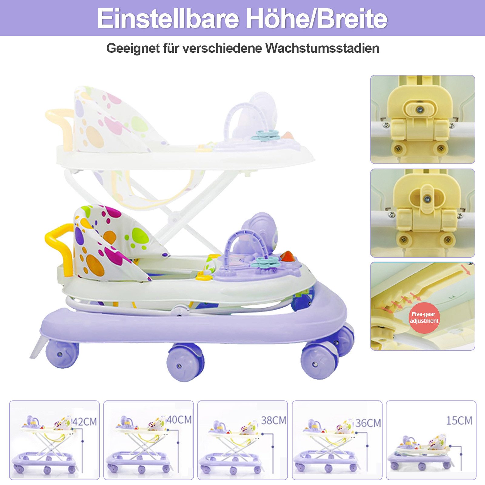 MOPUEA Lauflernwagen Lauflernwagen Spiel-und Laufwagen 4in1 Babywalker mit Kindermelodien, (Stabiler X-Rahmen mit integriertem Stoßschutz), Kompakt faltbar und einfach zu transportieren