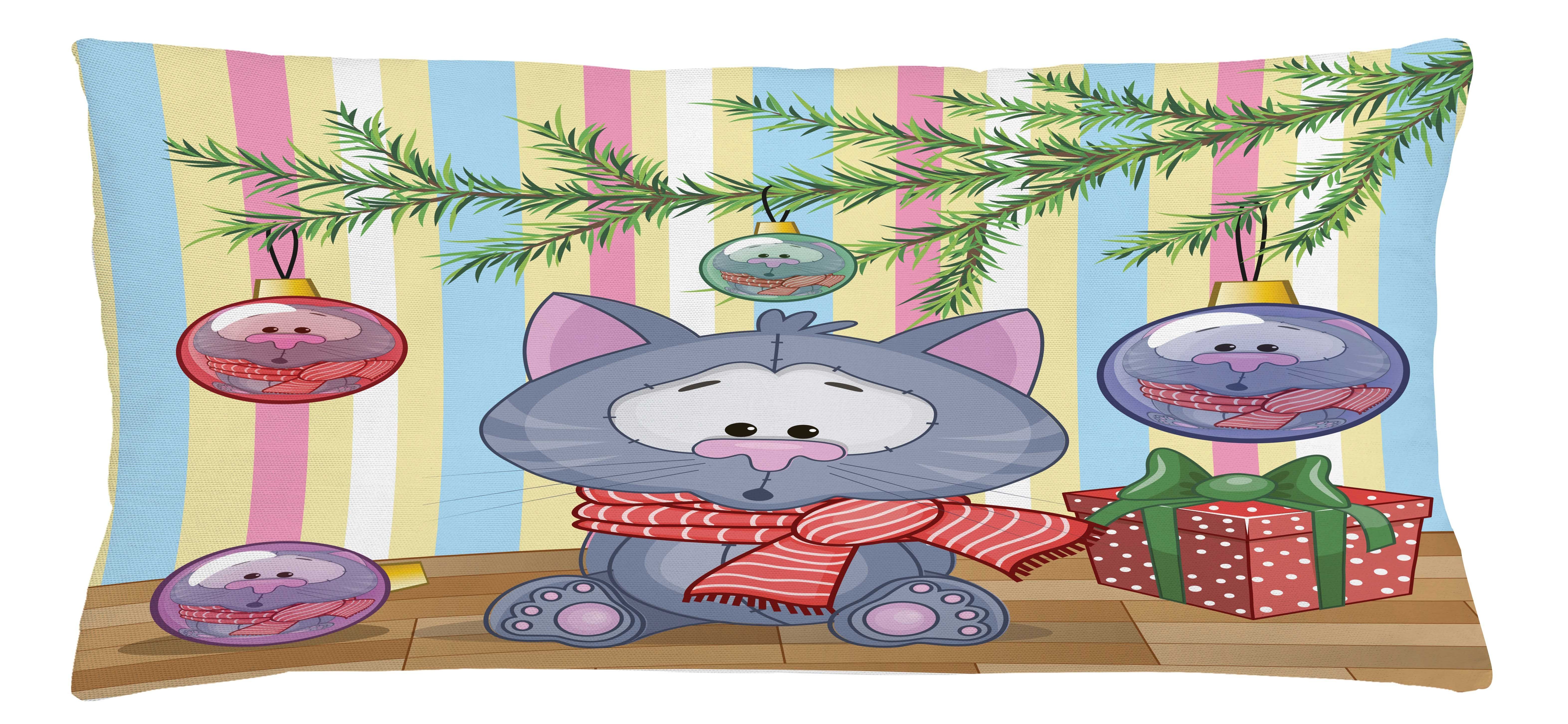 (1 mit Abakuhaus Kissenhülle Weihnachten Stück), Kitten Farbfesten Baum und Farben Geschenk Kissenbezüge Reißverschluss Druck, Beidseitiger