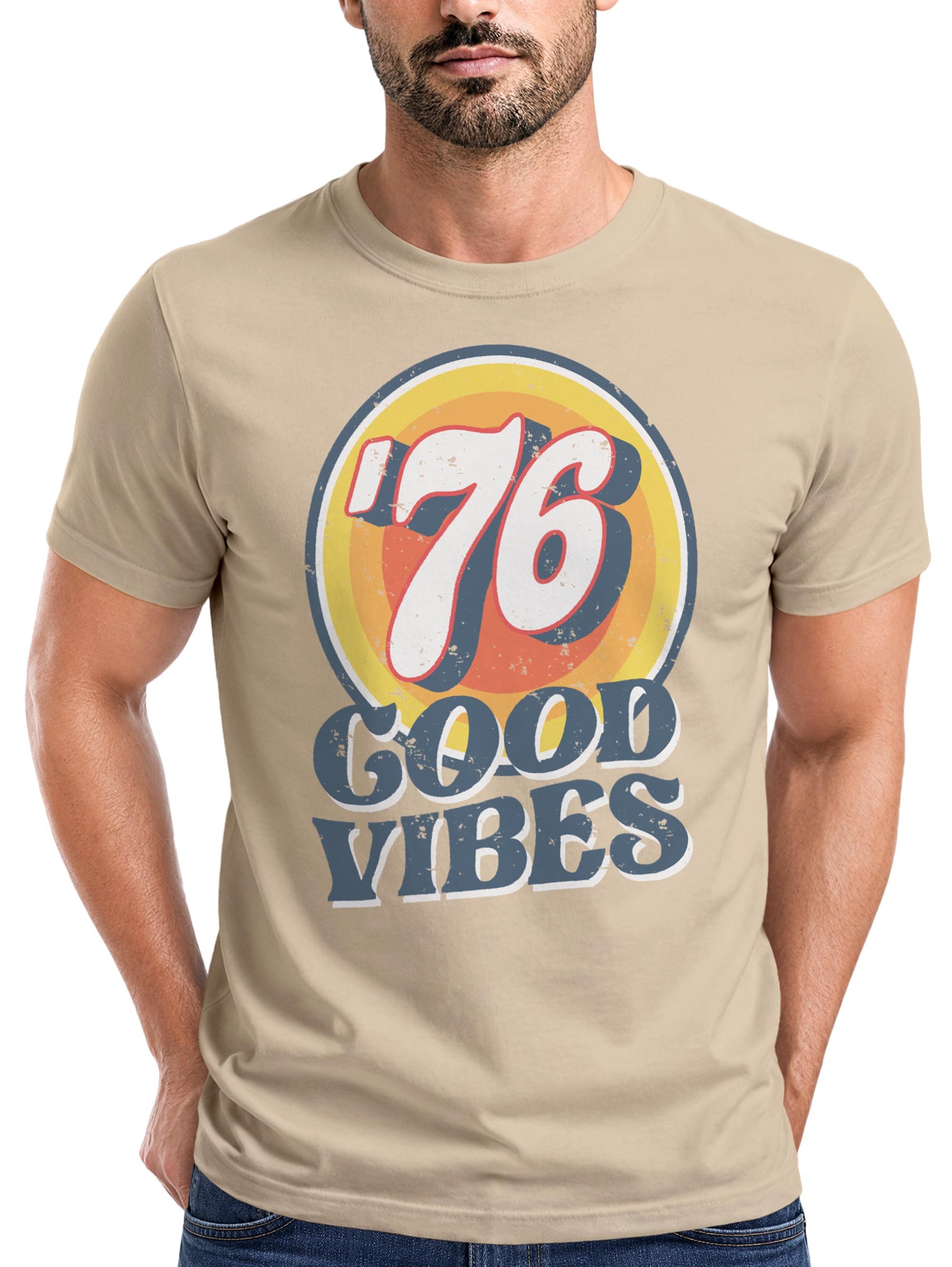 Print-Shirt Herren T-Shirt Sommer Good Vibes 70er Jahre Retro Print Hippie Style