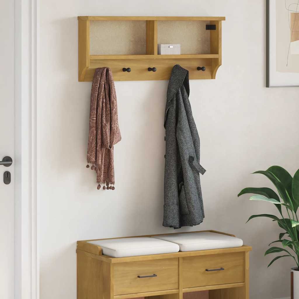 vidaXL Garderobenständer Wandgarderobe SANDNES 87x12x35 cm Massivholz Kiefer, (1 St)