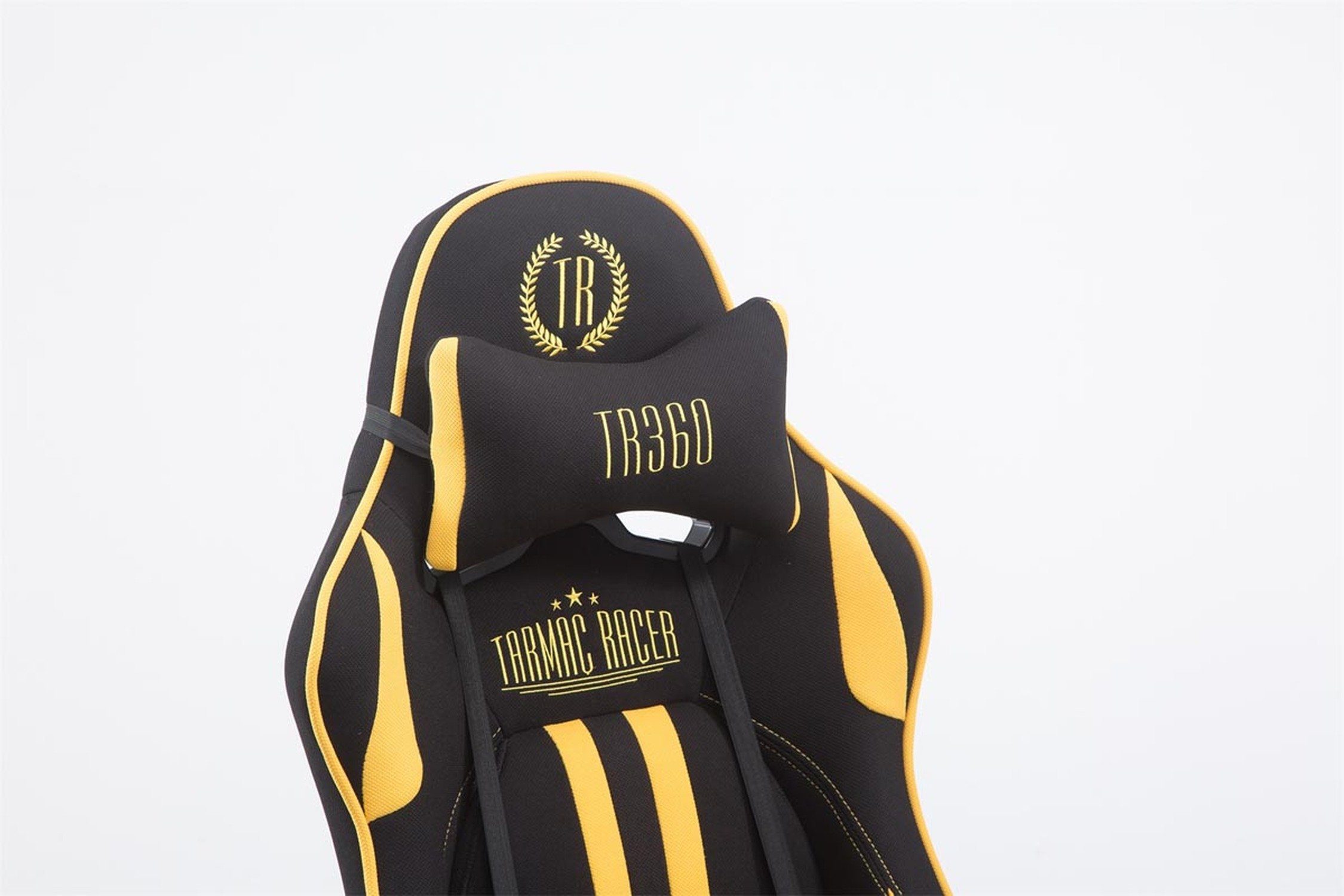 TPFLiving Gaming-Stuhl - mit 360° Rückenlehne Limitless-2 bequemer schwarz/gelb drehbar chrom Sitzfläche: Chefsessel), - Racingstuhl, Drehstuhl, Metall (Schreibtischstuhl, Stoff Gamingstuhl, - Gestell: höhenverstellbar