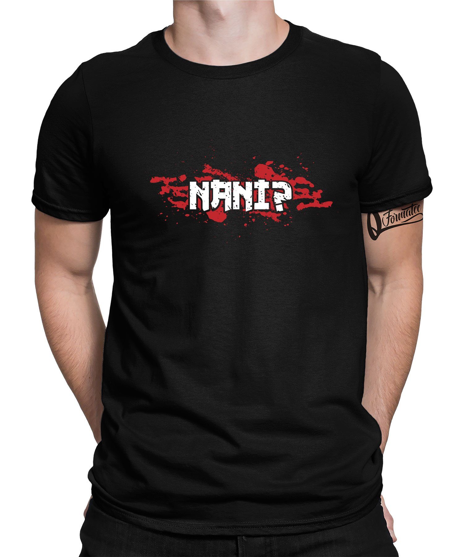 Quattro Formatee Kurzarmshirt Nani - Anime Japan Ästhetik Herren T-Shirt (1-tlg) Schwarz | T-Shirts