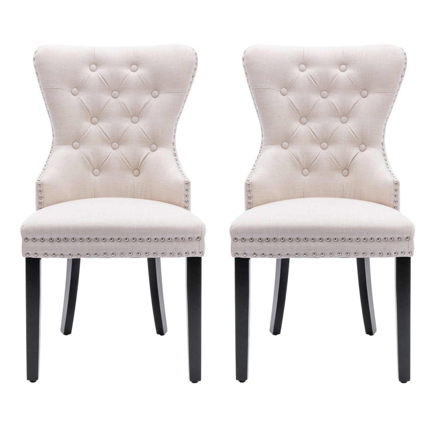 ANYSUN Esszimmerstuhl Küchenstuhl Leinen Esszimmerstuhl Schlafzimmerstuhl (2/4/6 Set)  (mit Eichenbeinen,Knopf,Chromklopfer und Nagelkopfbesatz, 2 St), Küchenstuhl Wohnzimmer Lounge Freizeitstuhl Schlafzimmerstuhl