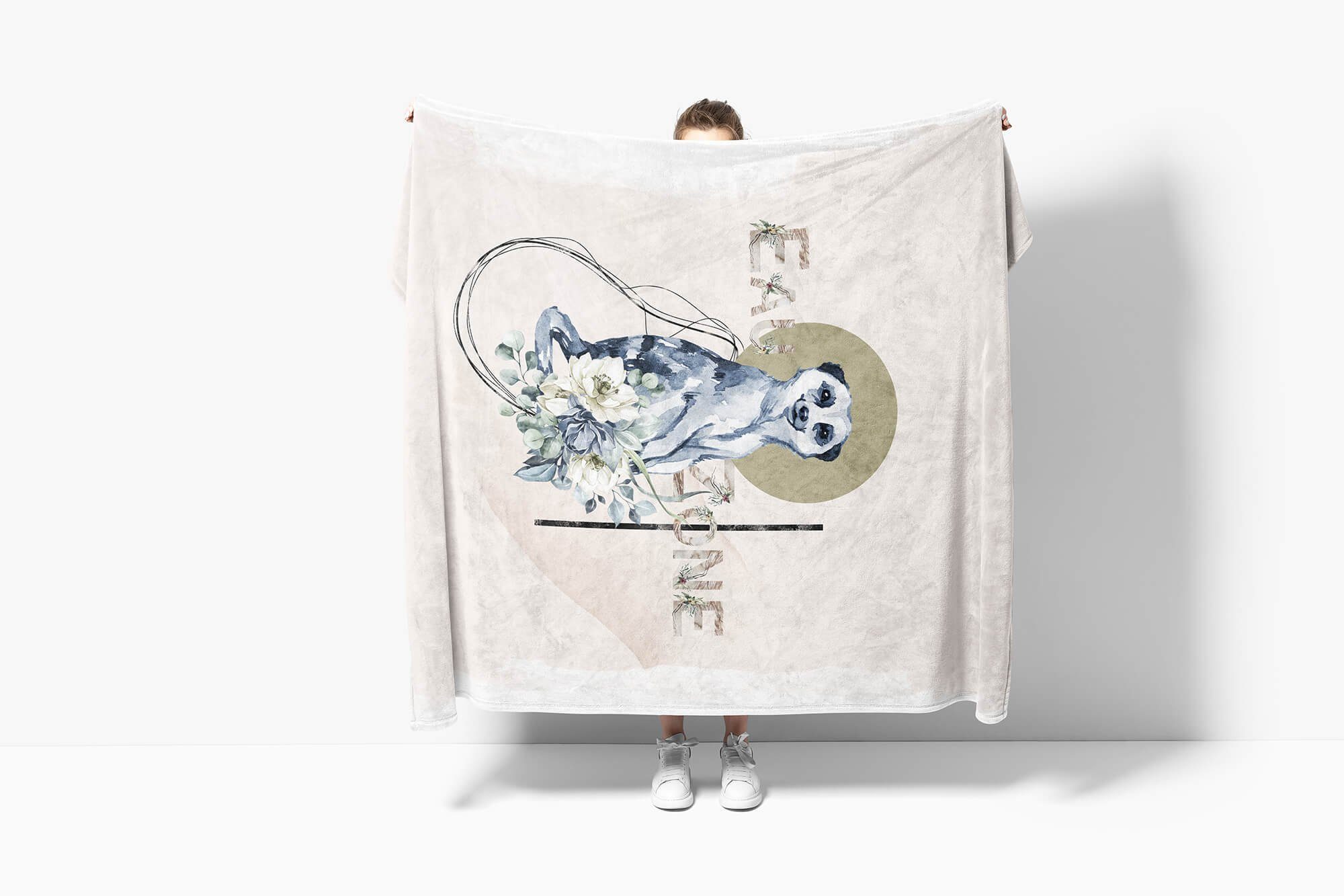 Sinus (1-St), Art Baumwolle-Polyester-Mix Kuscheldecke Handtücher Saunatuch Handtuch Strandhandtuch Blumen Erdmännchen Kunst, Handtuch