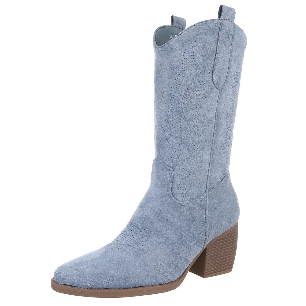 Ital-Design Stilvolle Damenstiefel aus hochwertigem Material Westernstiefel (89938002) Blockabsatz Stiefel in Hellblau