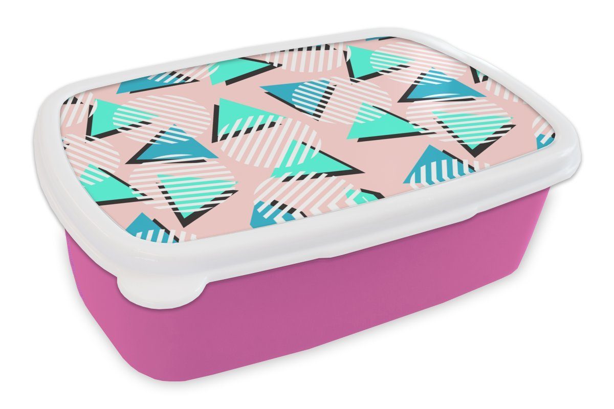 MuchoWow Lunchbox Design - 80er Kinder, Abstrakt Kunststoff, Erwachsene, - für Brotbox Jahre Kunststoff (2-tlg), - Snackbox, Brotdose Mädchen, rosa Pastell