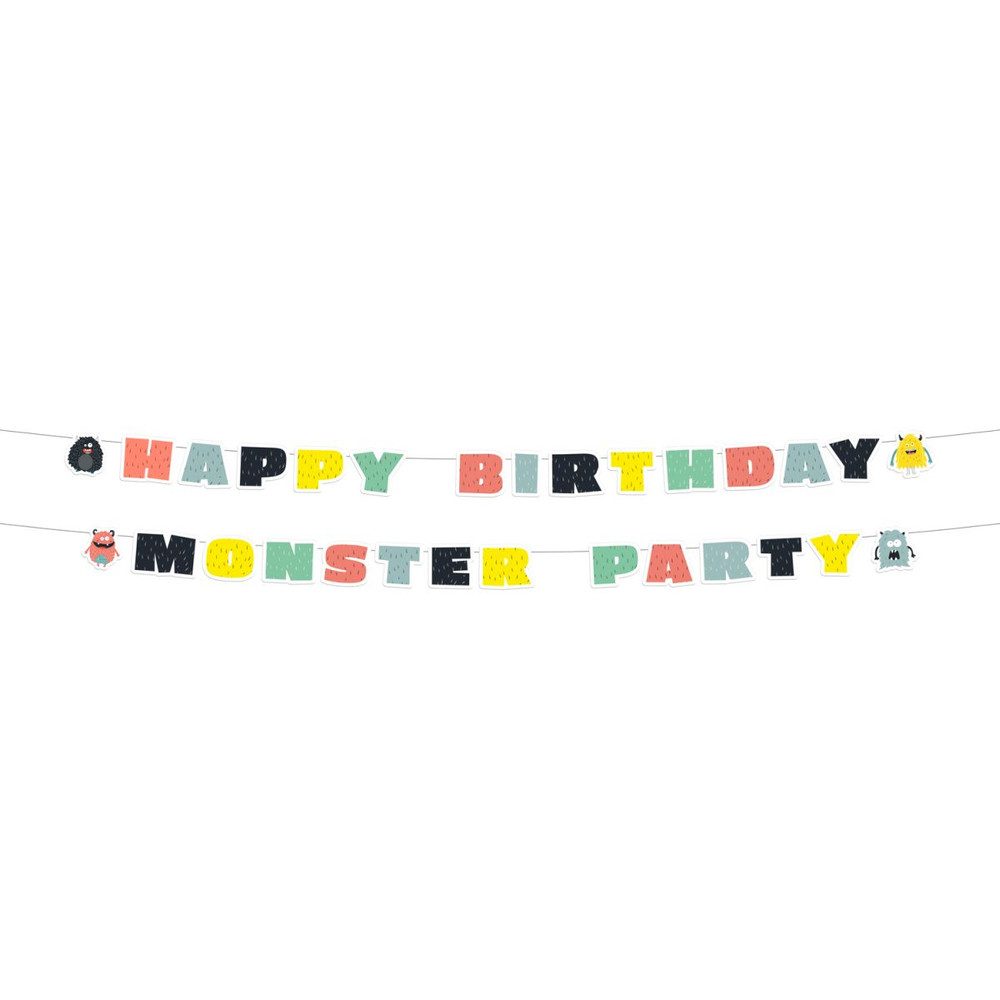 Folat Luftschlange Partygirlande - Happy Birthday - Monster Party - 2-teilig - ca. 1,5 m