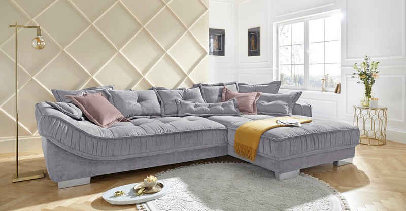 INOSIGN Ecksofa Diwan L-Form, mit vielen losen Kissen, in 3 Bezugsqualitäten