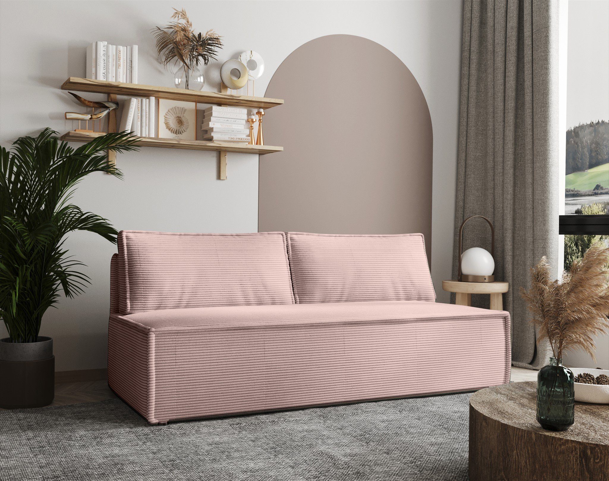 Fun Möbel Schlafsofa Sofa Designersofa EMMA 3-Sitzer mit Schlaffunktion, inkl. 2 Rückenkissen, mit Bettkasten Flamingo