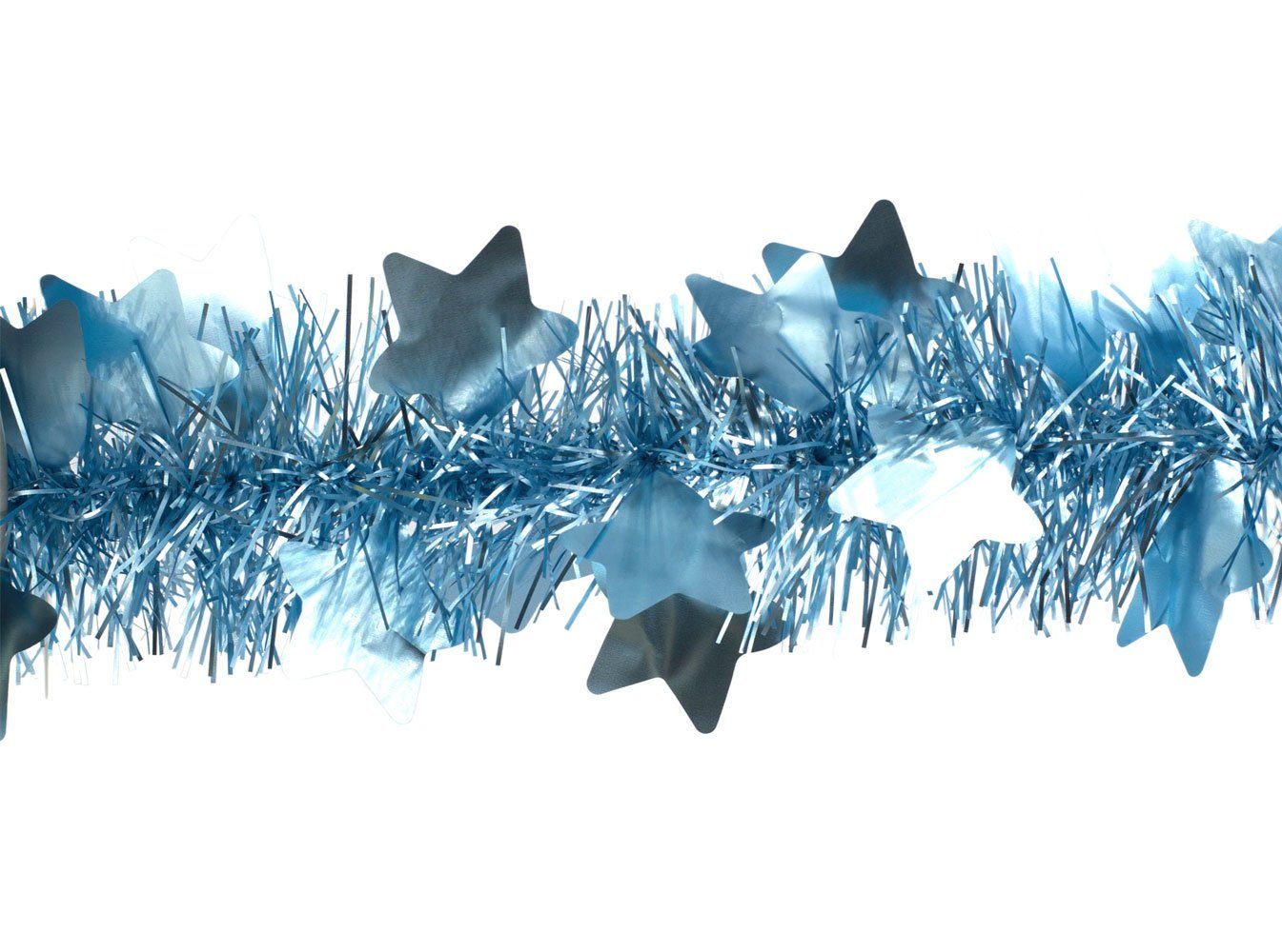 Creativery Lametta, Weihnachtsgirlande Lametta mit großen Sternen 9cm x 2m hellblau matt