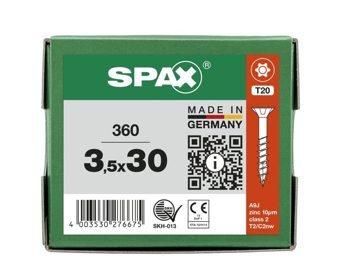 SPAX Spanplattenschraube mm Universalschraube, St), verzinkt, weiß 360 (Stahl 3,5x30