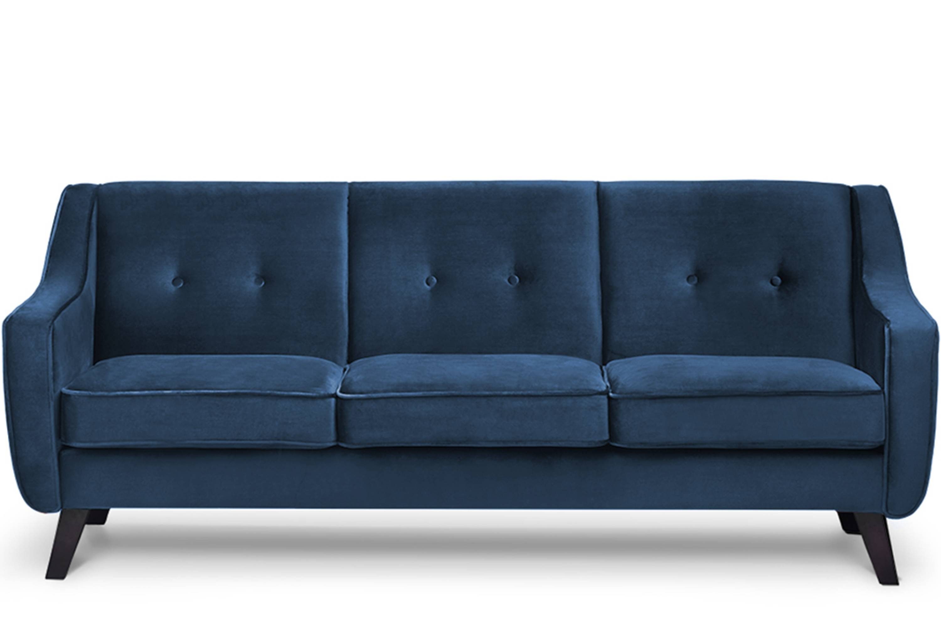 Konsimo 3-Sitzer TERSO elegant Drei-Personen, hohe Beine, in elegantem Stil, Massivholzbeine, Weicher Velours-Stoff marineblau