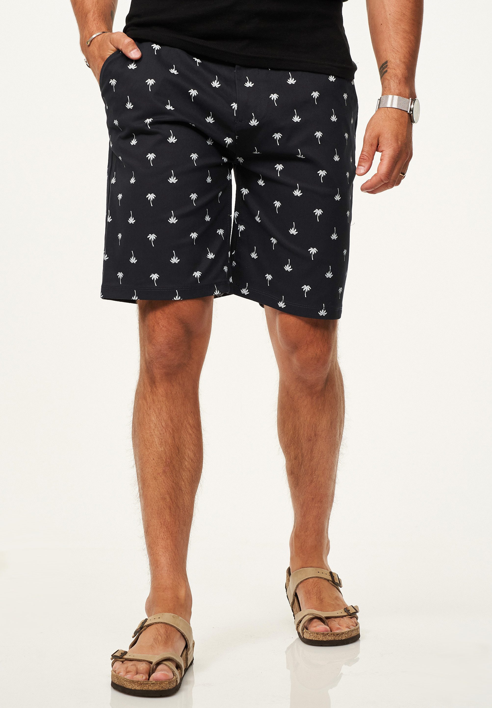 SOULSTAR Chinoshorts für Herren mit Palmenmuster & Gürtel im Regular-Fit Ku günstig online kaufen