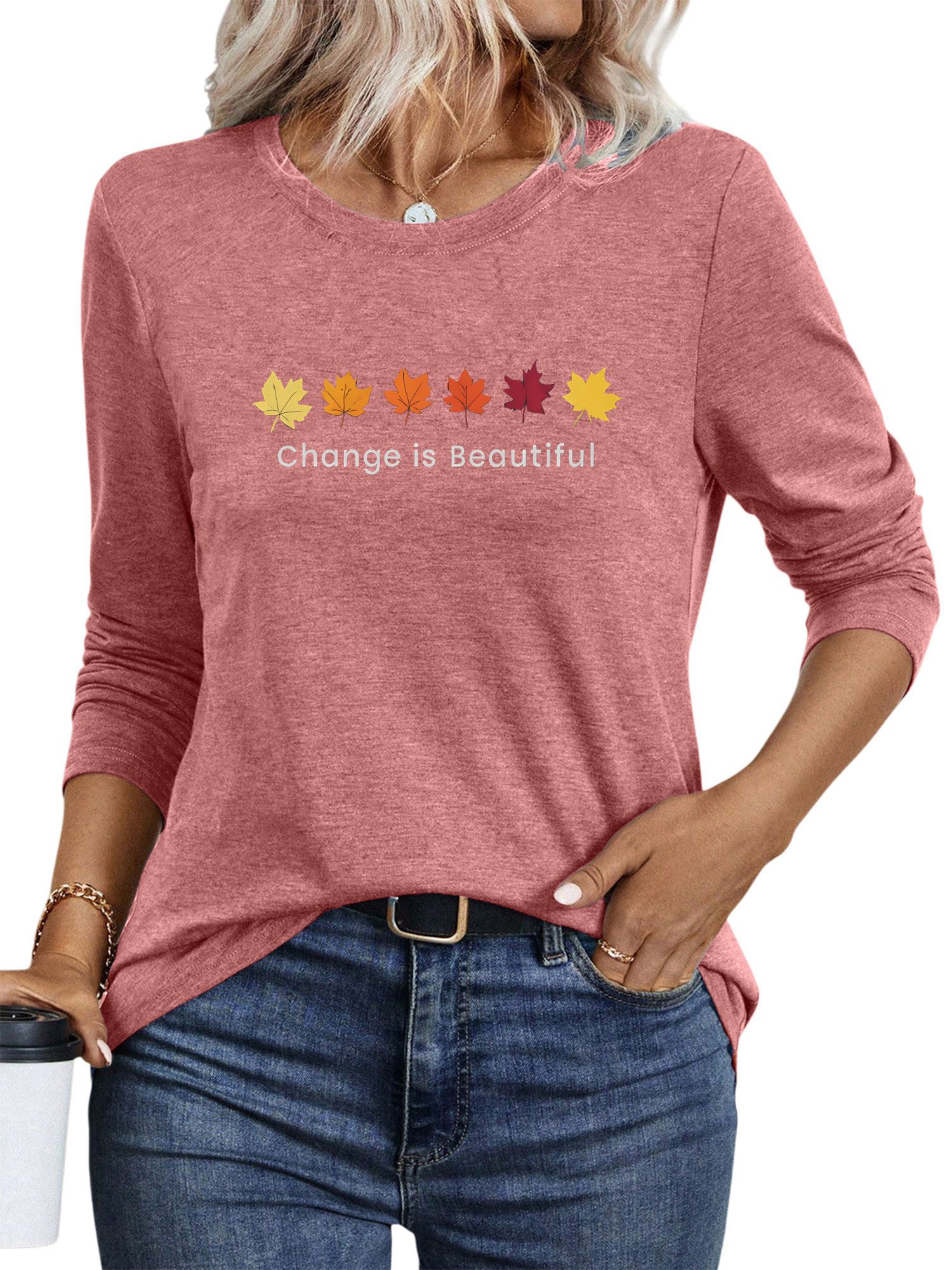 PYLIKE Longsleeve Shirts Damen Herbst Ahornblatt Ausgefallene bequemes Lang günstig online kaufen