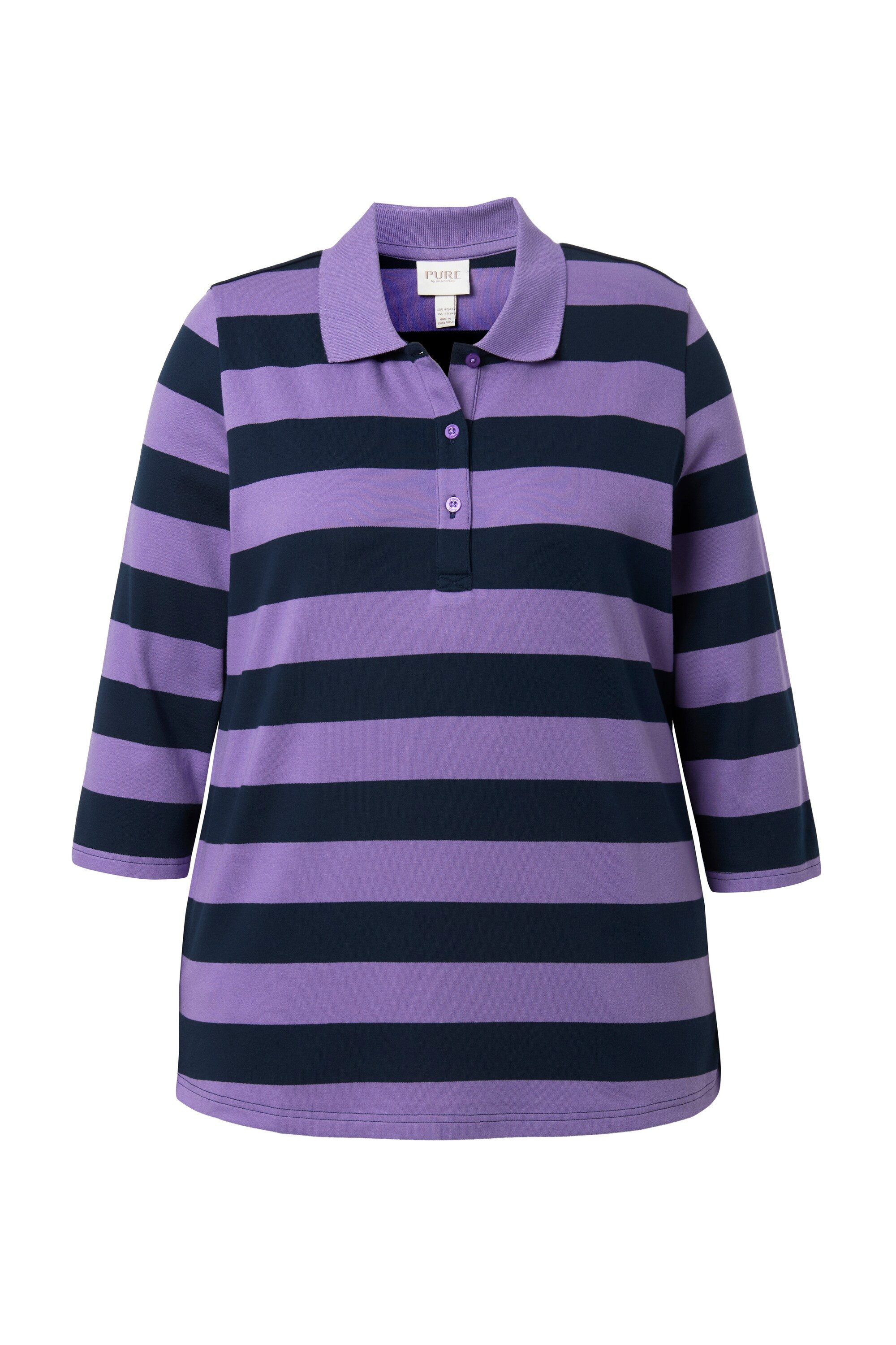 Ulla Popken Sweatshirt Polo-Sweatshirt Streifen 3/4-Arm Biobaumwolle günstig online kaufen